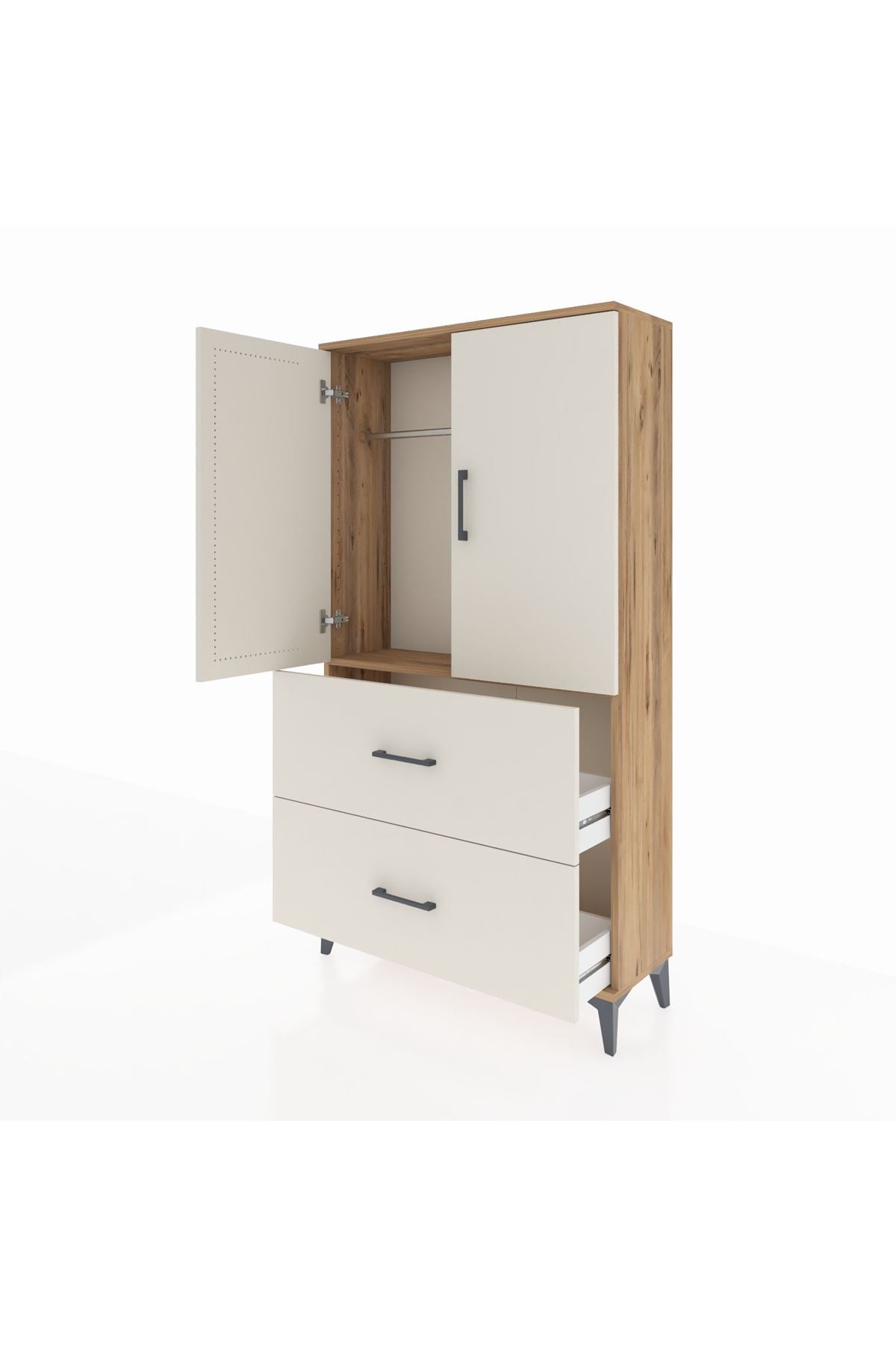 Arges Dolap Tek Raflı 2 Çekmeceli Tek Askılı 88x30x163 - S21M105V7A