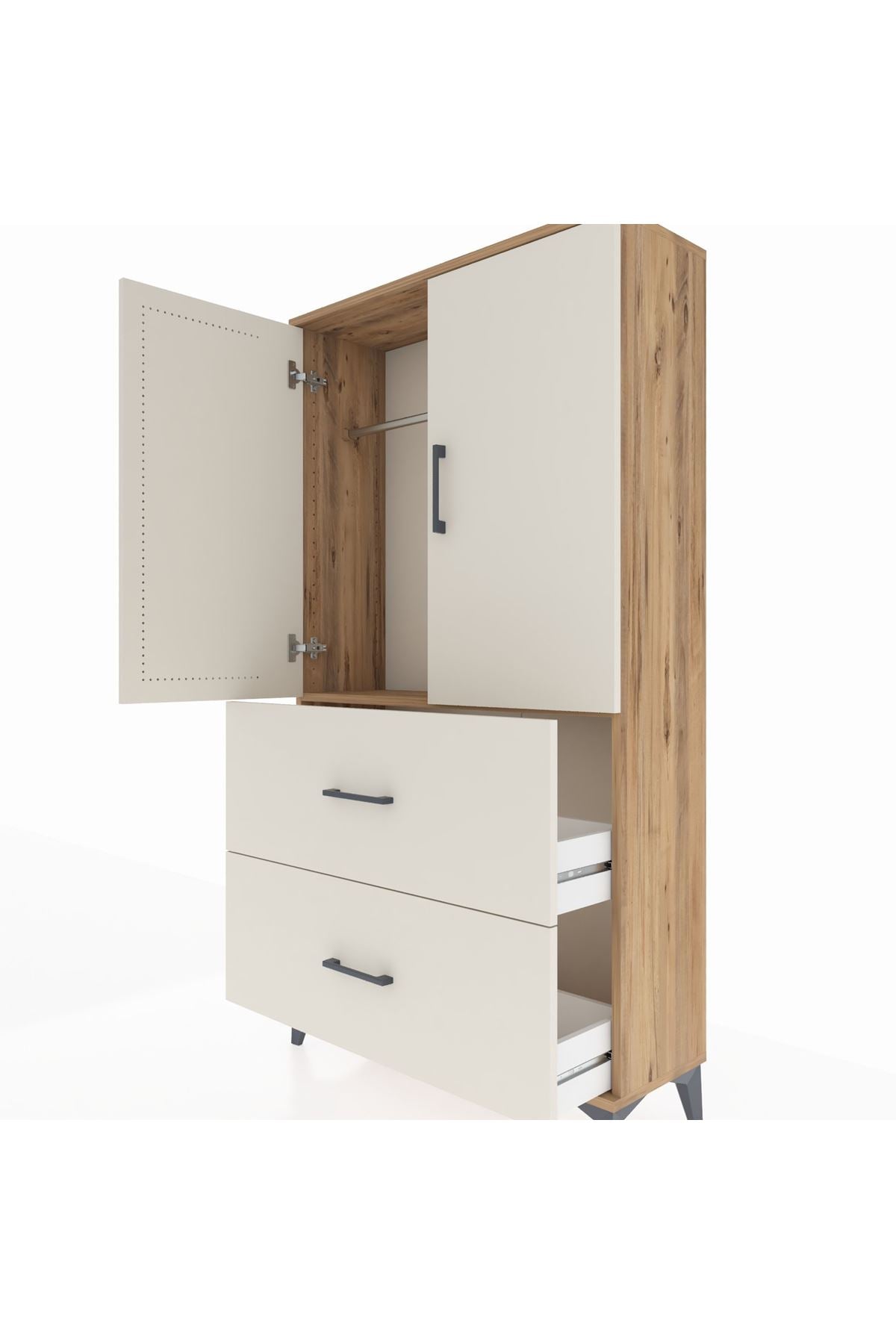 Arges Dolap Tek Raflı 2 Çekmeceli Tek Askılı 88x30x163 - S21M105V7A