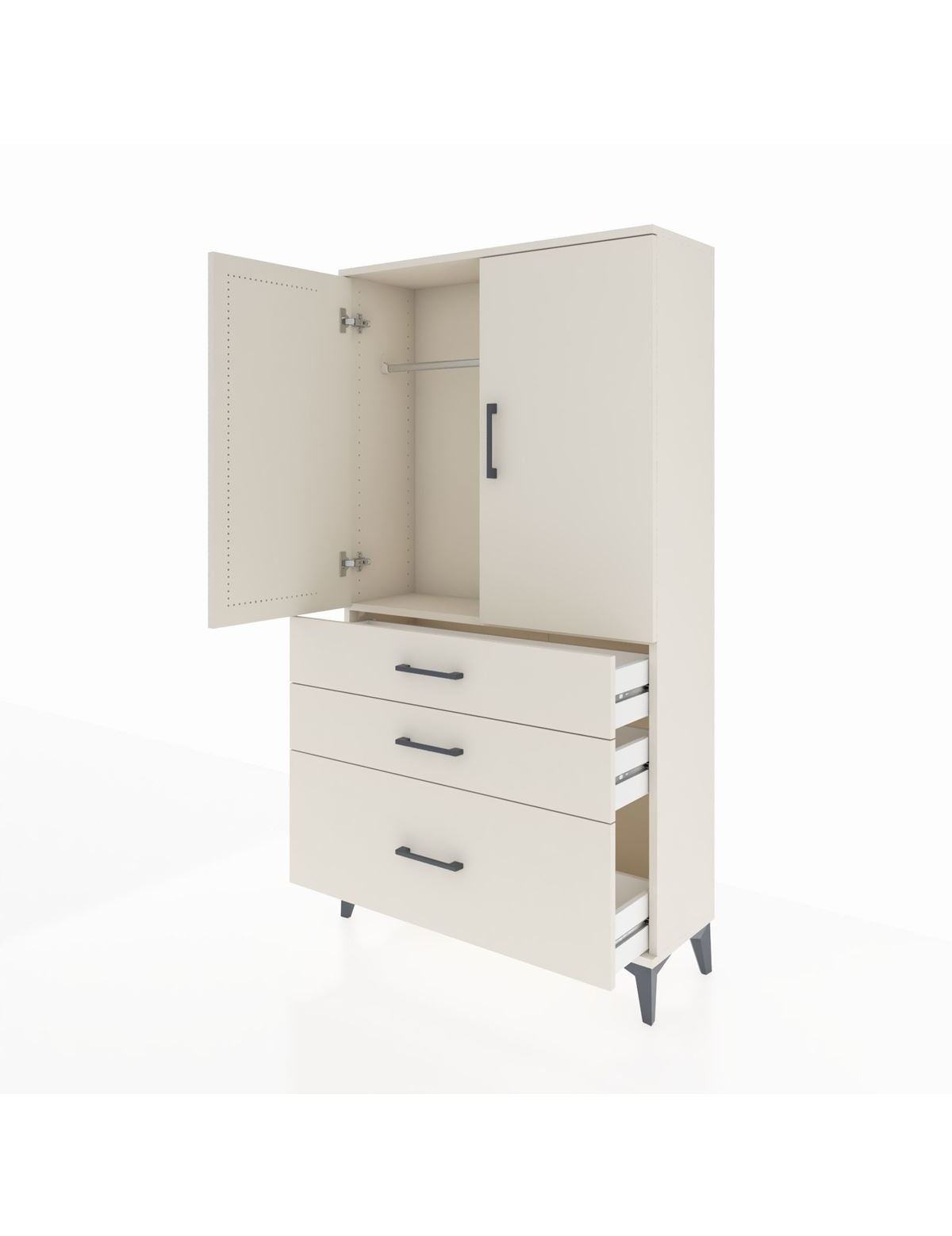 Arges Dolap Tek Raflı 3 Çekmeceli Tek Askılı 88x30x163 - S21M113V1A