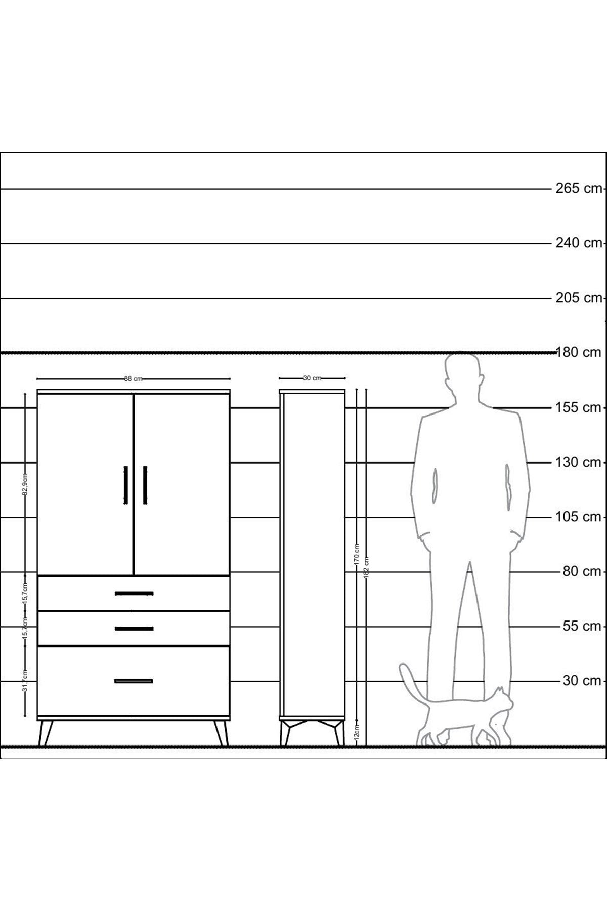 Arges Dolap Tek Raflı 3 Çekmeceli Tek Askılı 88x30x163 - S21M113V1A