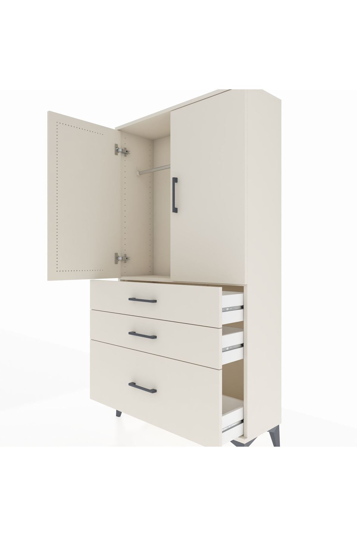 Arges Dolap Tek Raflı 3 Çekmeceli Tek Askılı 88x30x163 - S21M113V1A