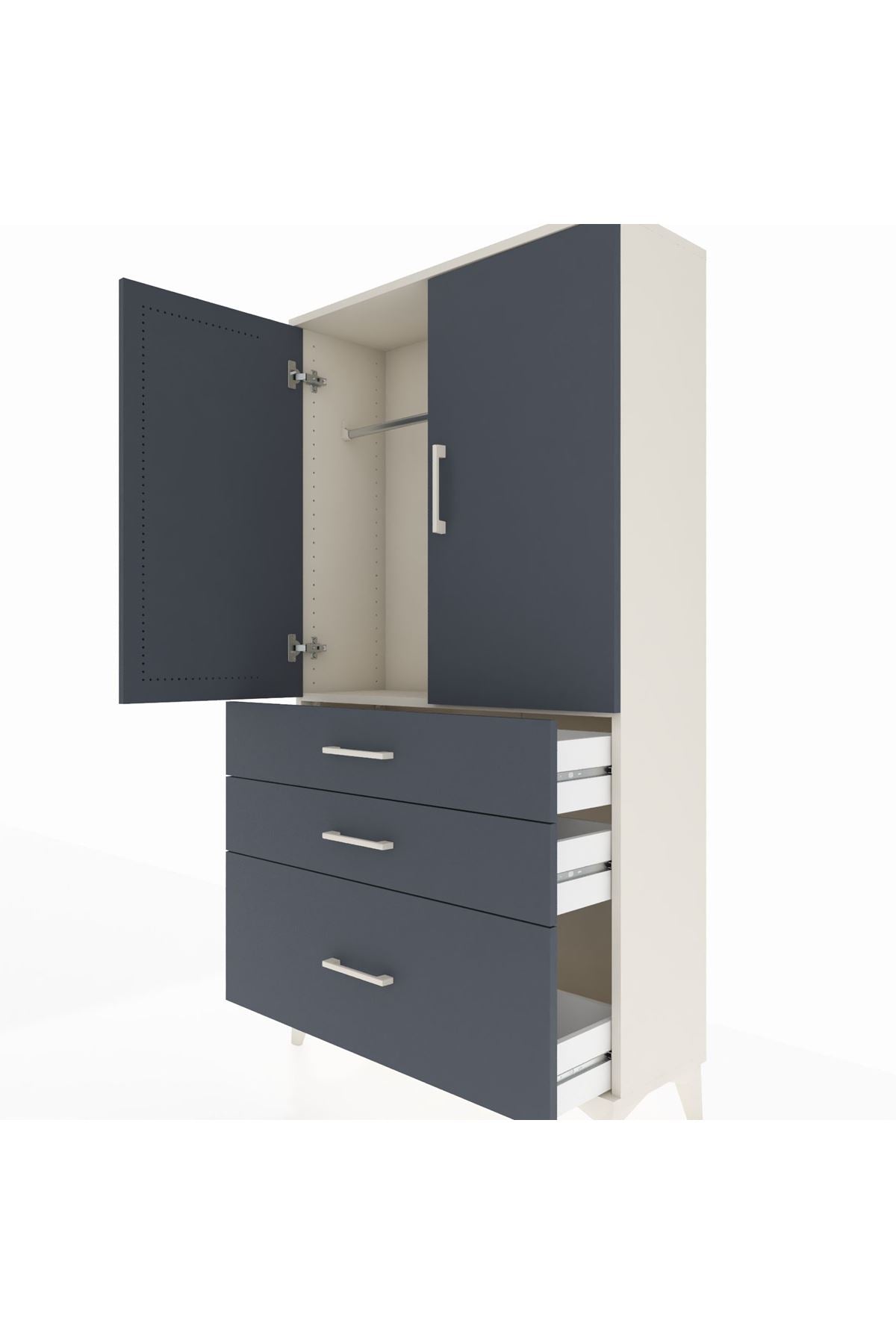 Arges Dolap Tek Raflı 3 Çekmeceli Tek Askılı 88x30x163 - S21M113V2A
