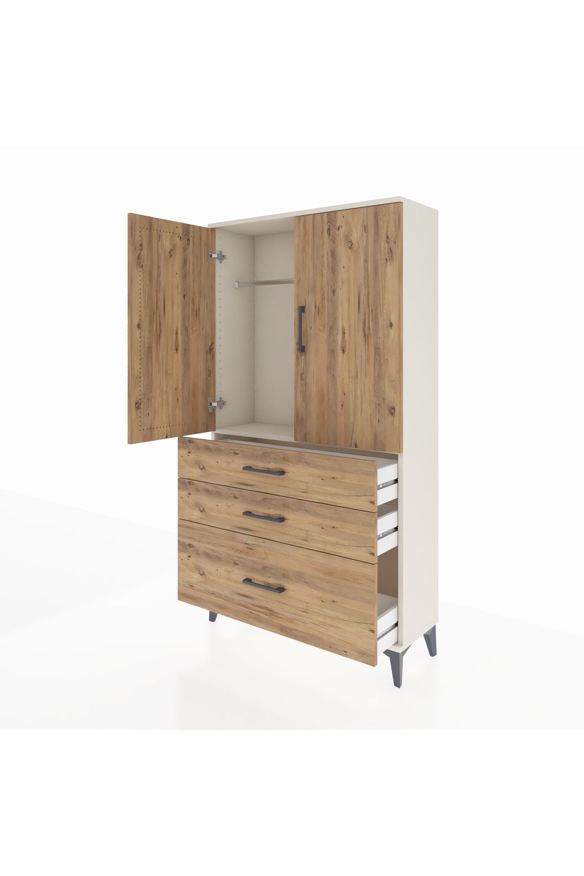 Arges Dolap Tek Raflı 3 Çekmeceli Tek Askılı 88x30x163 - S21M113V3A