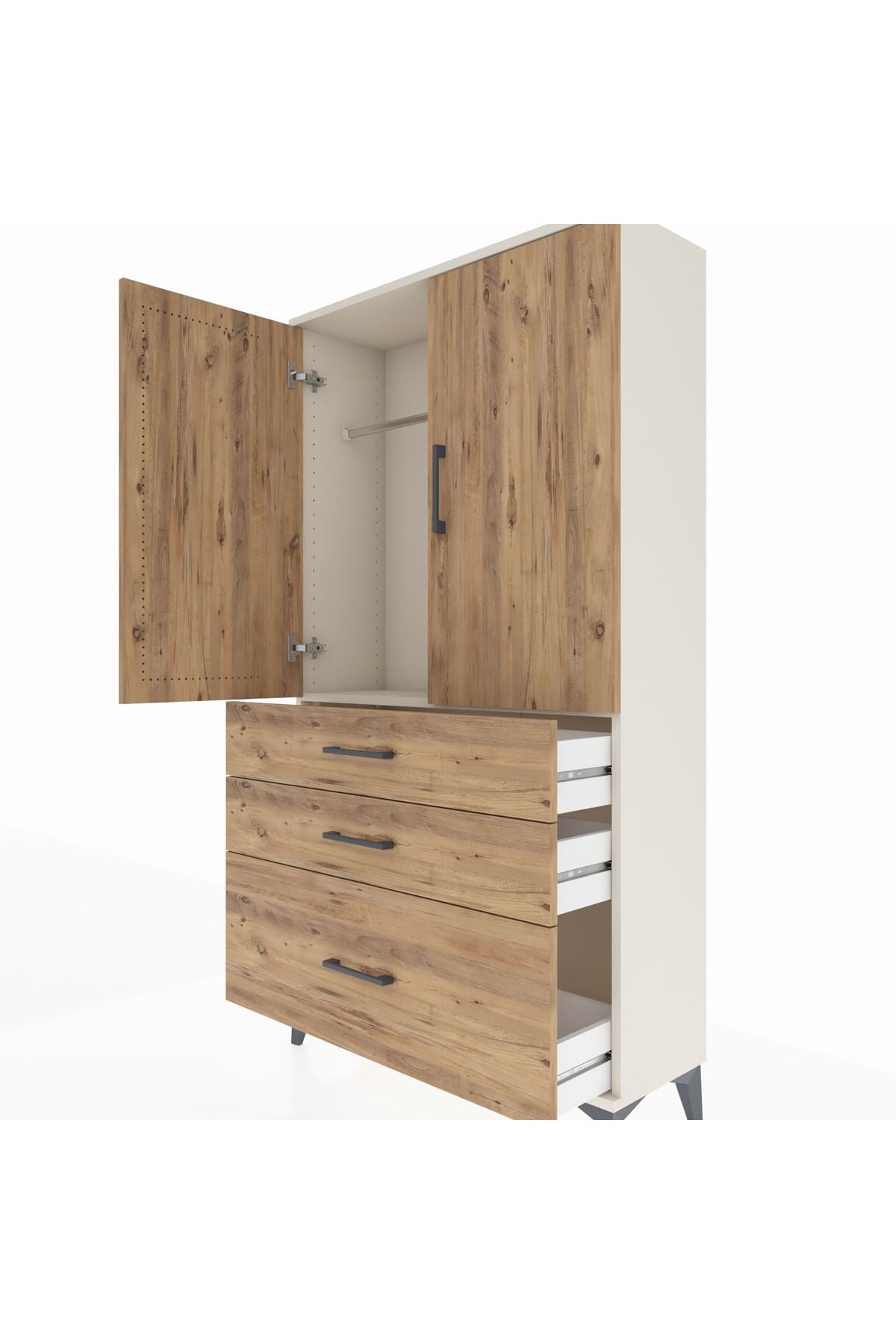 Arges Dolap Tek Raflı 3 Çekmeceli Tek Askılı 88x30x163 - S21M113V3A