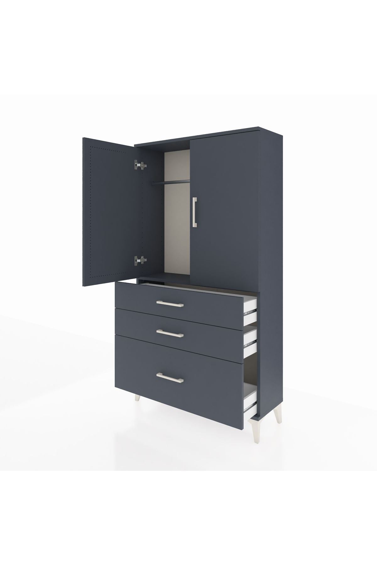 Arges Dolap Tek Raflı 3 Çekmeceli Tek Askılı 88x30x163 - S21M113V5A
