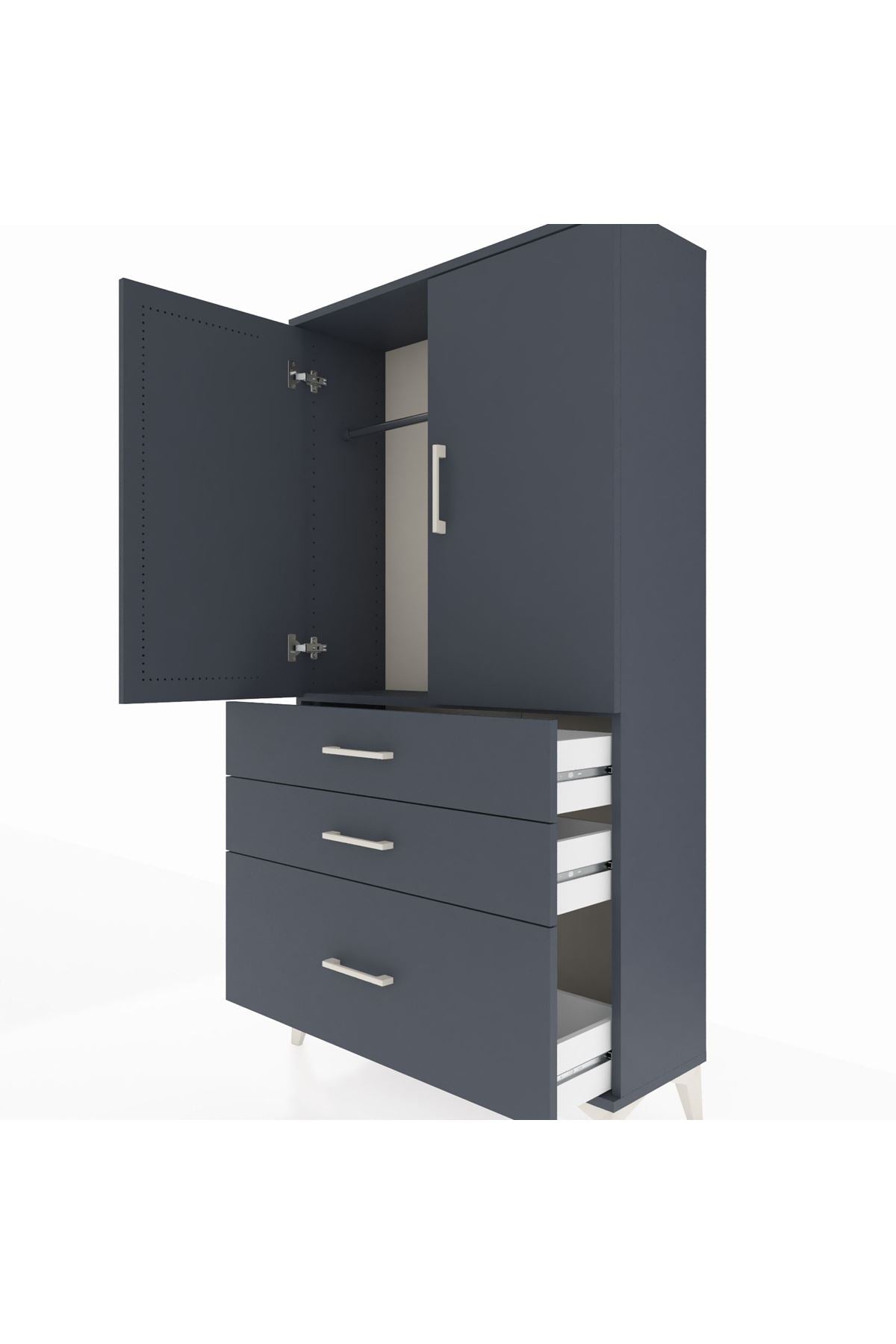 Arges Dolap Tek Raflı 3 Çekmeceli Tek Askılı 88x30x163 - S21M113V5A