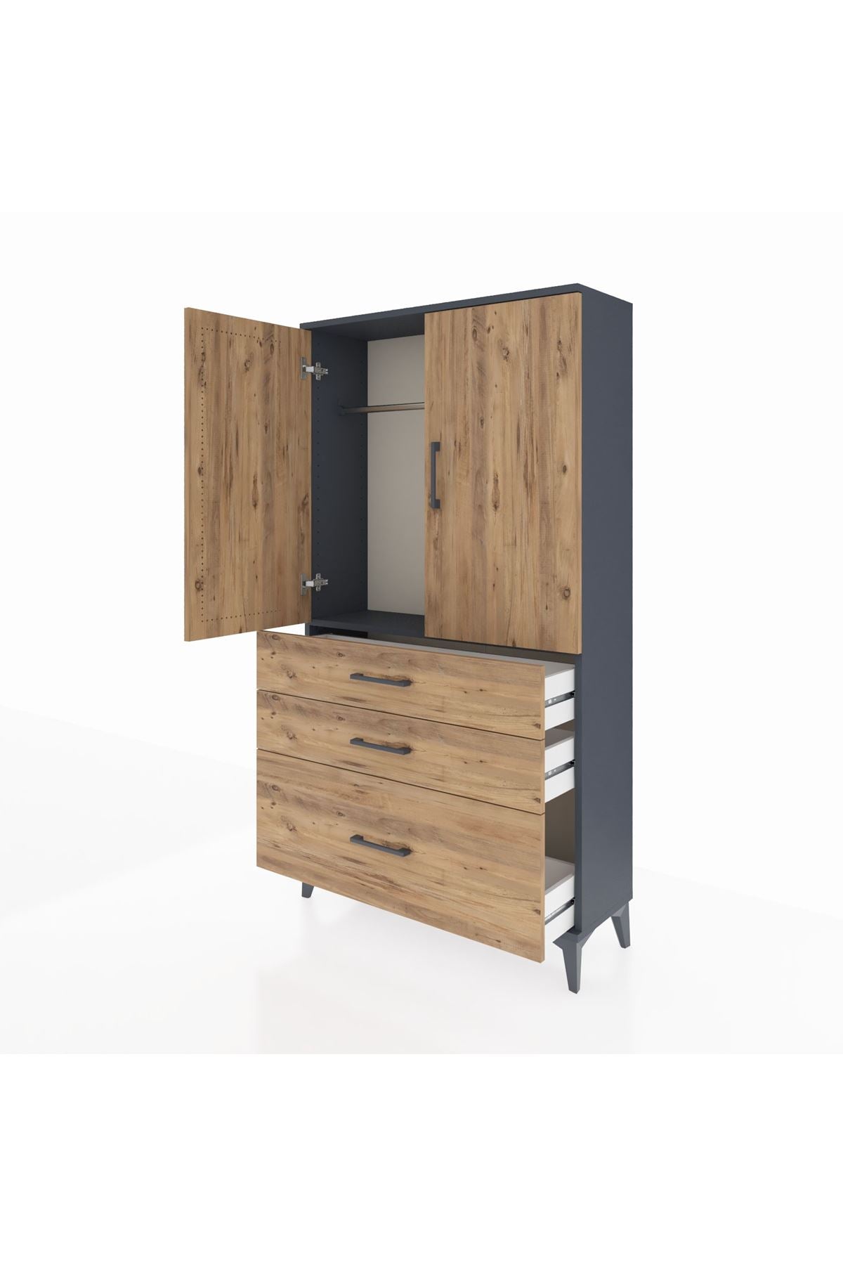 Arges Dolap Tek Raflı 3 Çekmeceli Tek Askılı 88x30x163 - S21M113V6A
