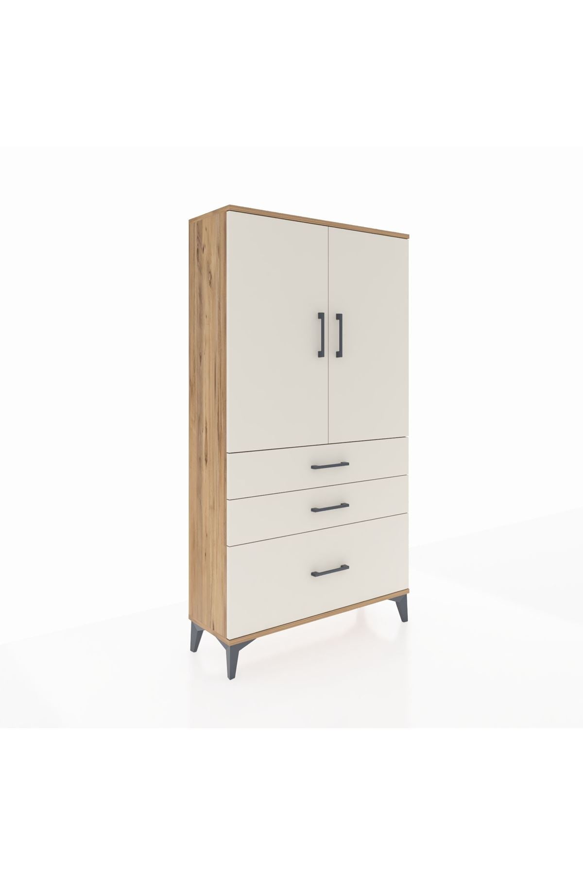 Arges Dolap Tek Raflı 3 Çekmeceli Tek Askılı 88x30x163 - S21M113V7A
