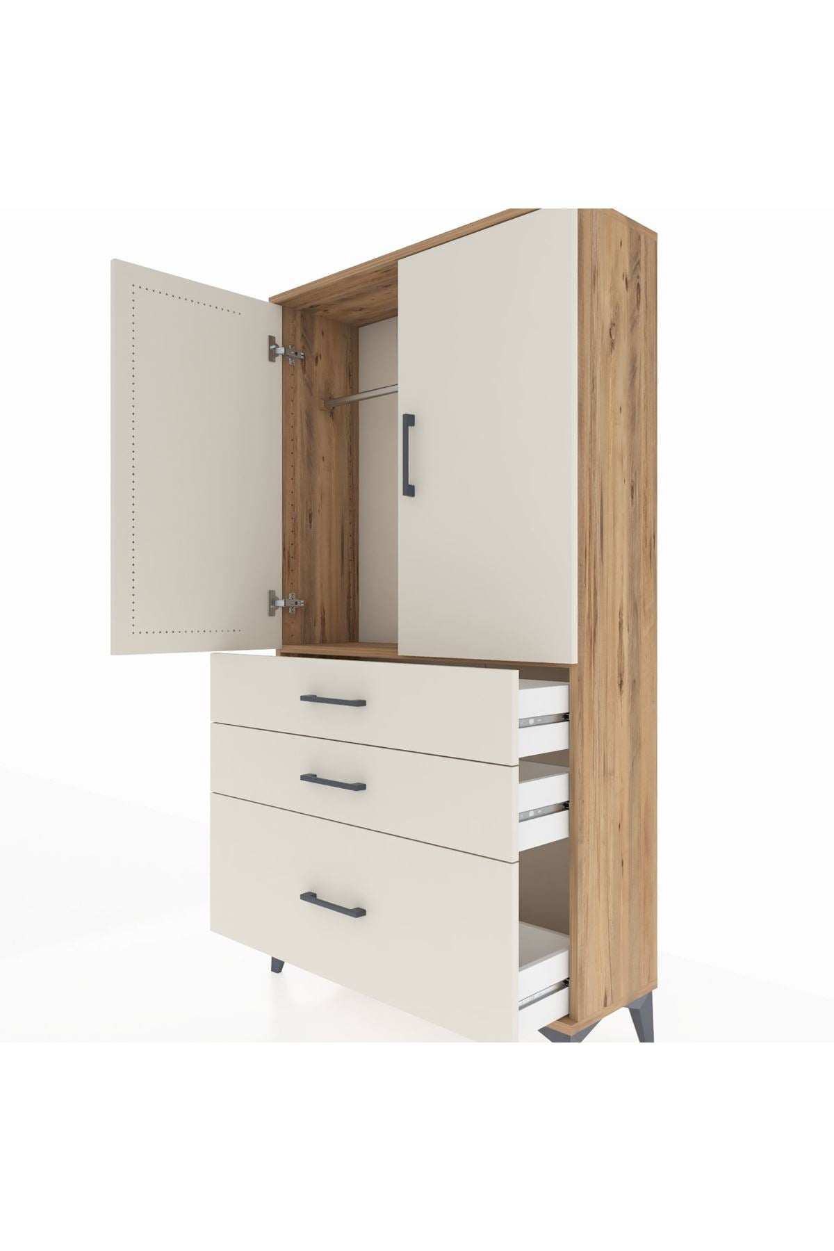 Arges Dolap Tek Raflı 3 Çekmeceli Tek Askılı 88x30x163 - S21M113V7A