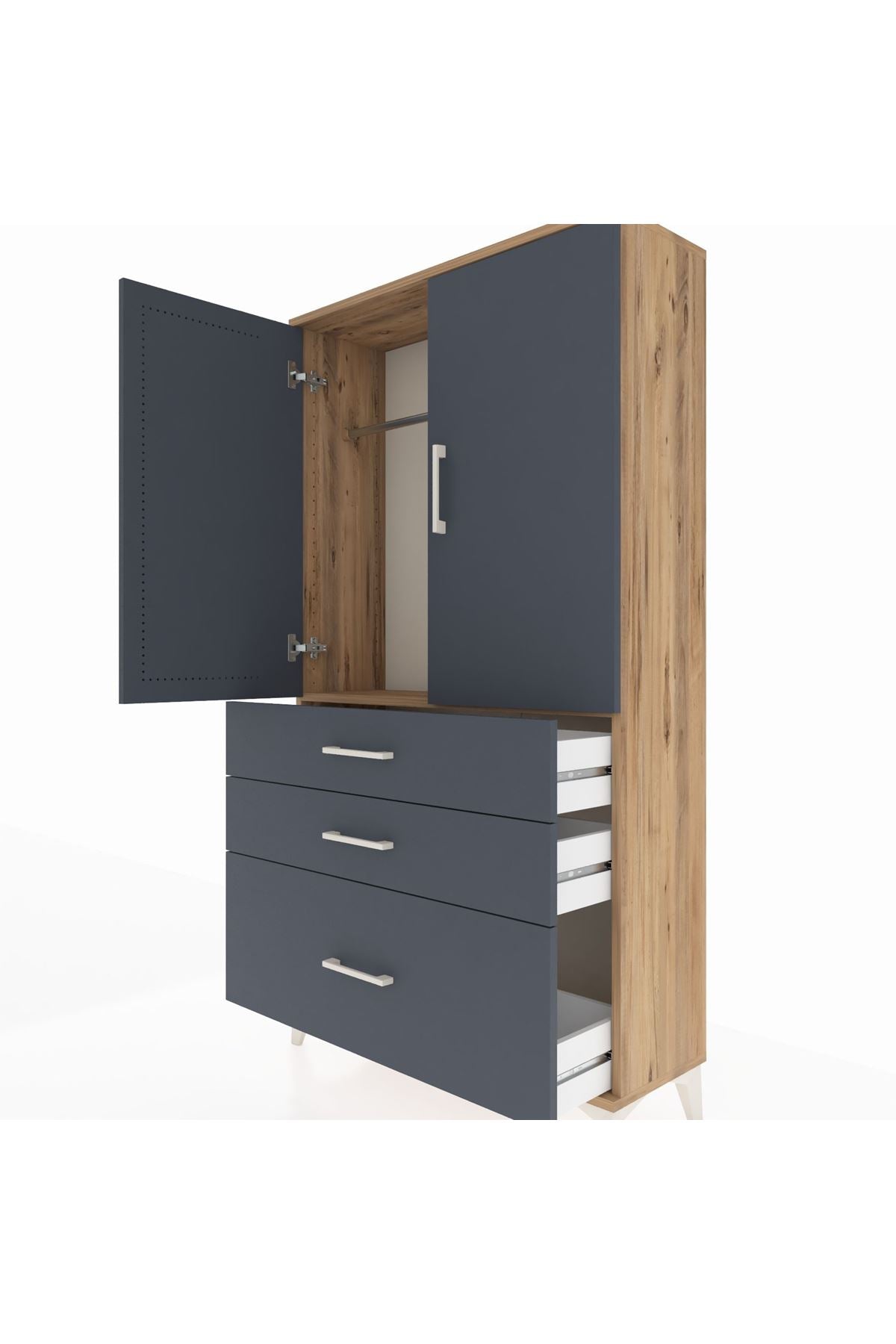 Arges Dolap Tek Raflı 3 Çekmeceli Tek Askılı 88x30x163 - S21M113V8A