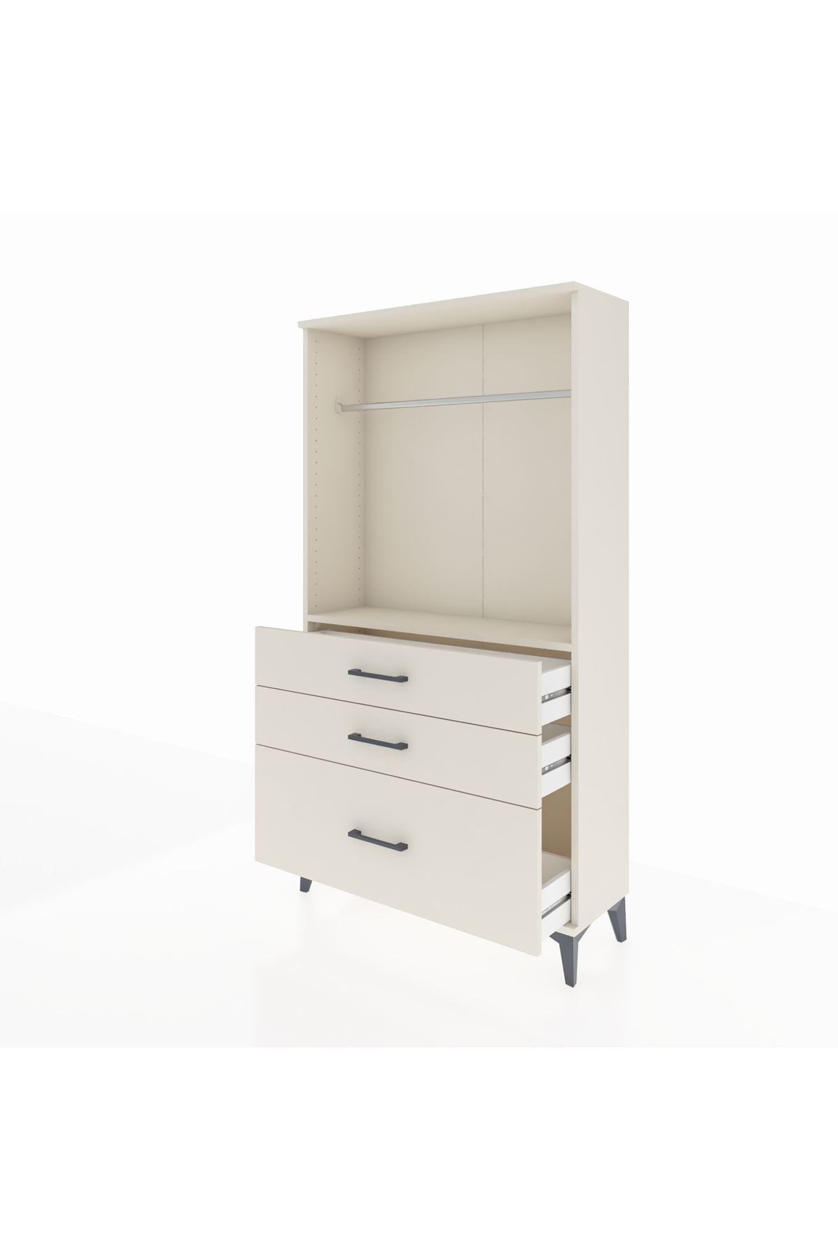 Arges Dolap Tek Raflı 3 Çekmeceli Tek Askılı 88x30x163 - S21M114V1A