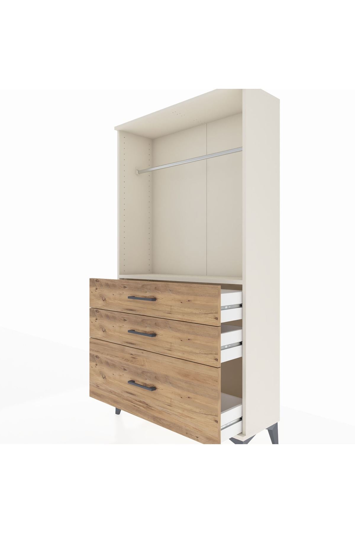 Arges Dolap Tek Raflı 3 Çekmeceli Tek Askılı 88x30x163 - S21M114V3A