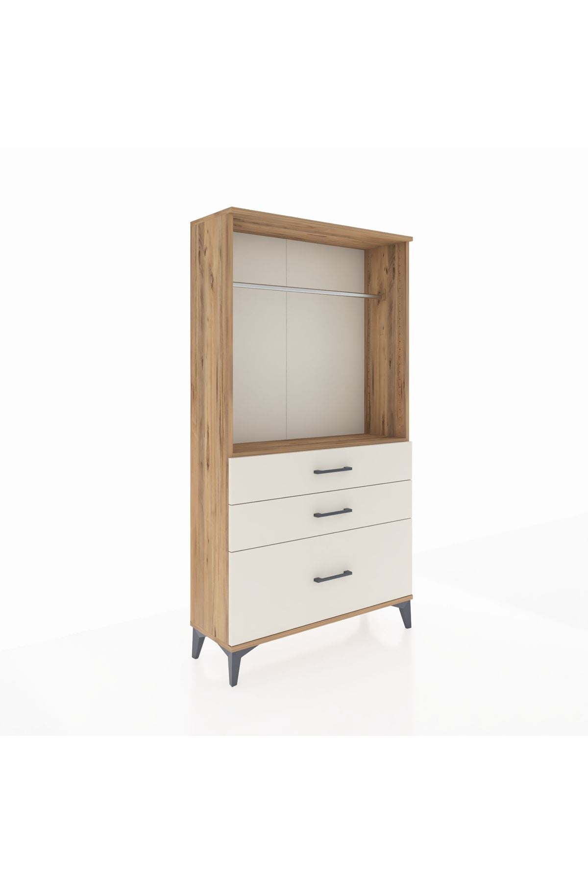 Arges Dolap Tek Raflı 3 Çekmeceli Tek Askılı 88x30x163 - S21M114V7A