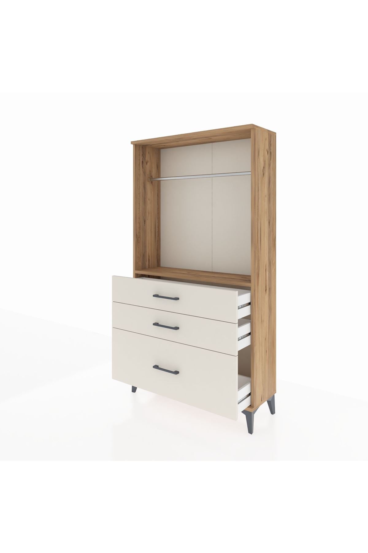 Arges Dolap Tek Raflı 3 Çekmeceli Tek Askılı 88x30x163 - S21M114V7A