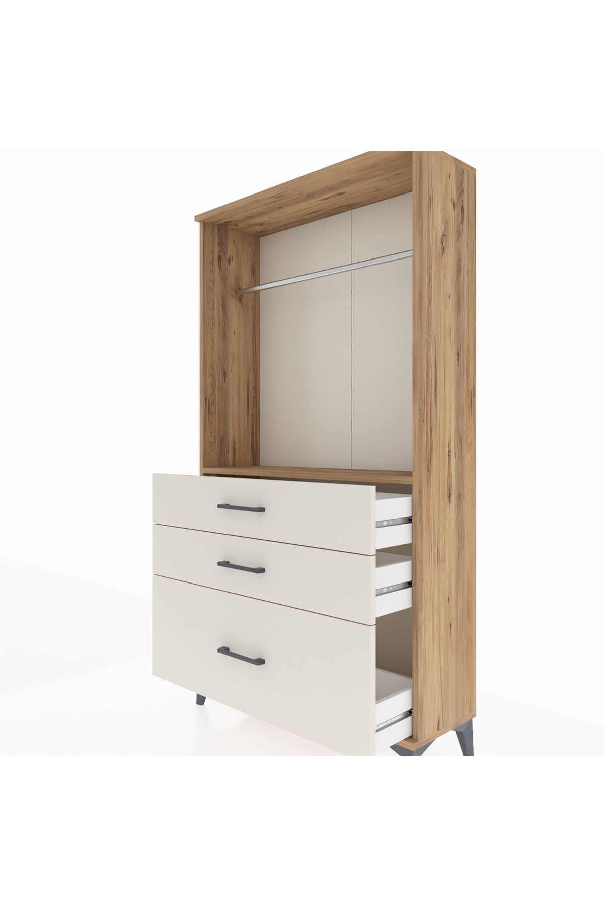 Arges Dolap Tek Raflı 3 Çekmeceli Tek Askılı 88x30x163 - S21M114V7A