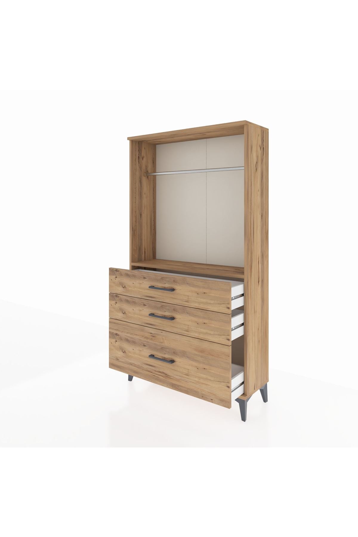 Arges Dolap Tek Raflı 3 Çekmeceli Tek Askılı 88x30x163 - S21M114V9A