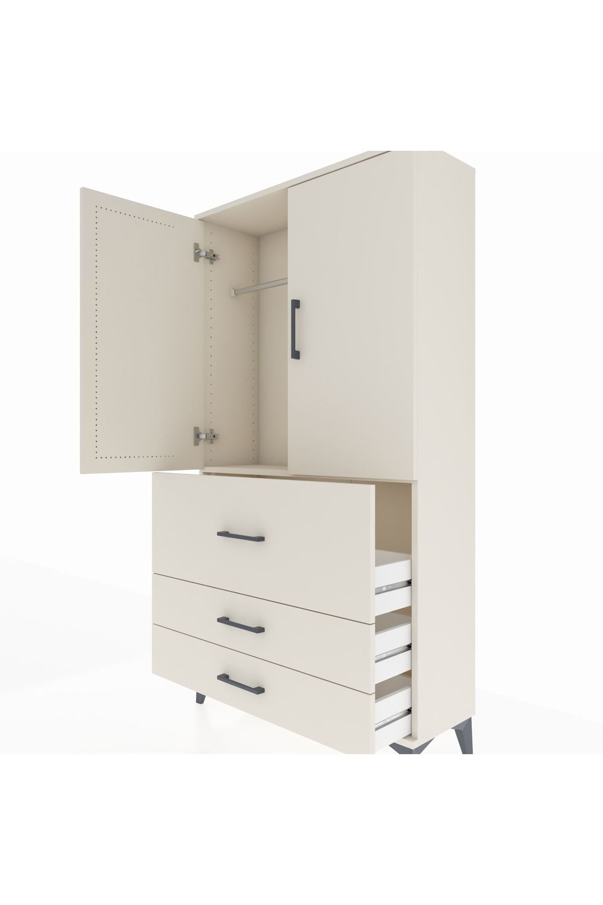 Arges Dolap Tek Raflı 3 Çekmeceli Tek Askılı 88x30x163 - S21M115V1A