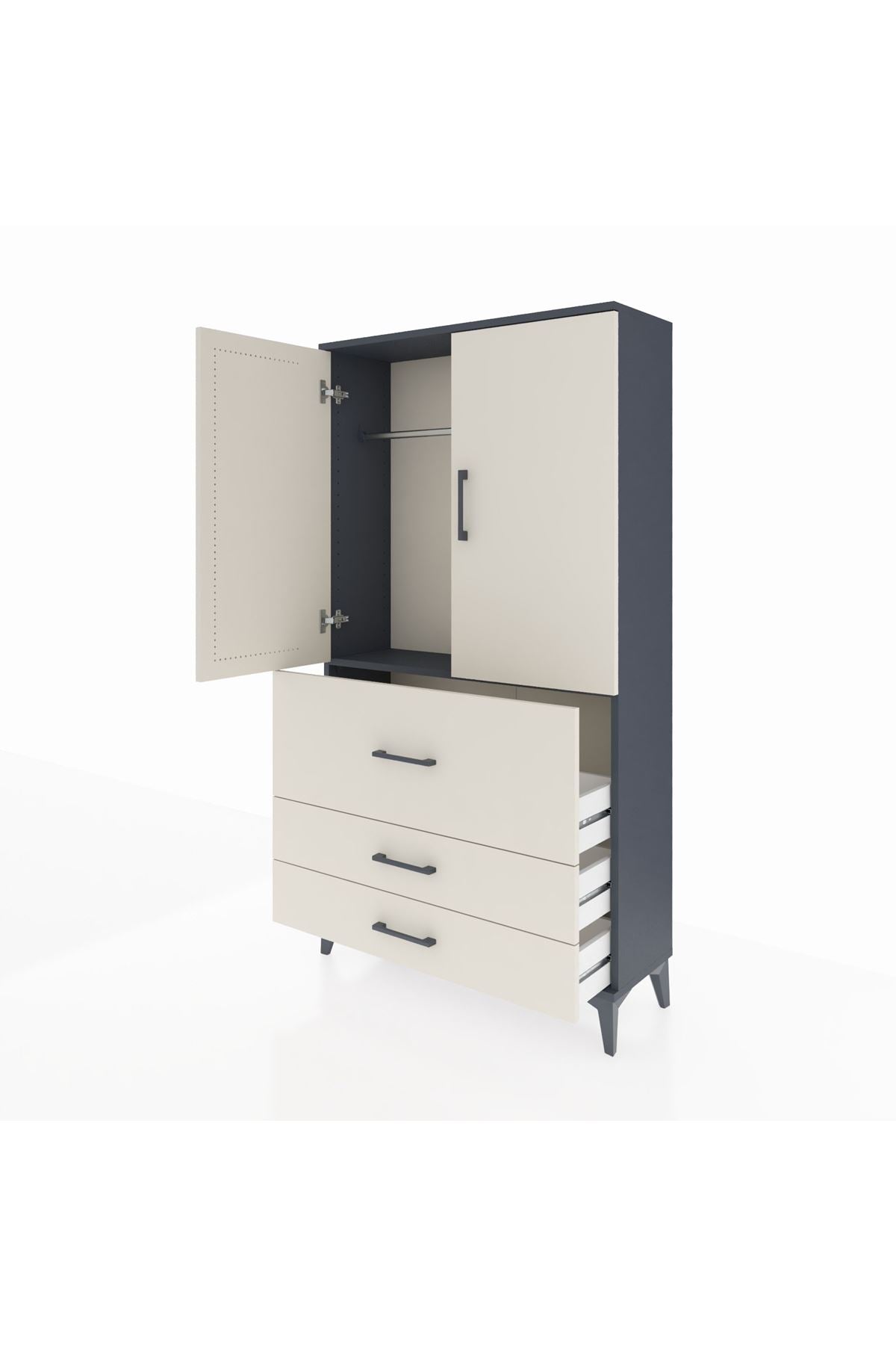 Arges Dolap Tek Raflı 3 Çekmeceli Tek Askılı 88x30x163 - S21M115V4A