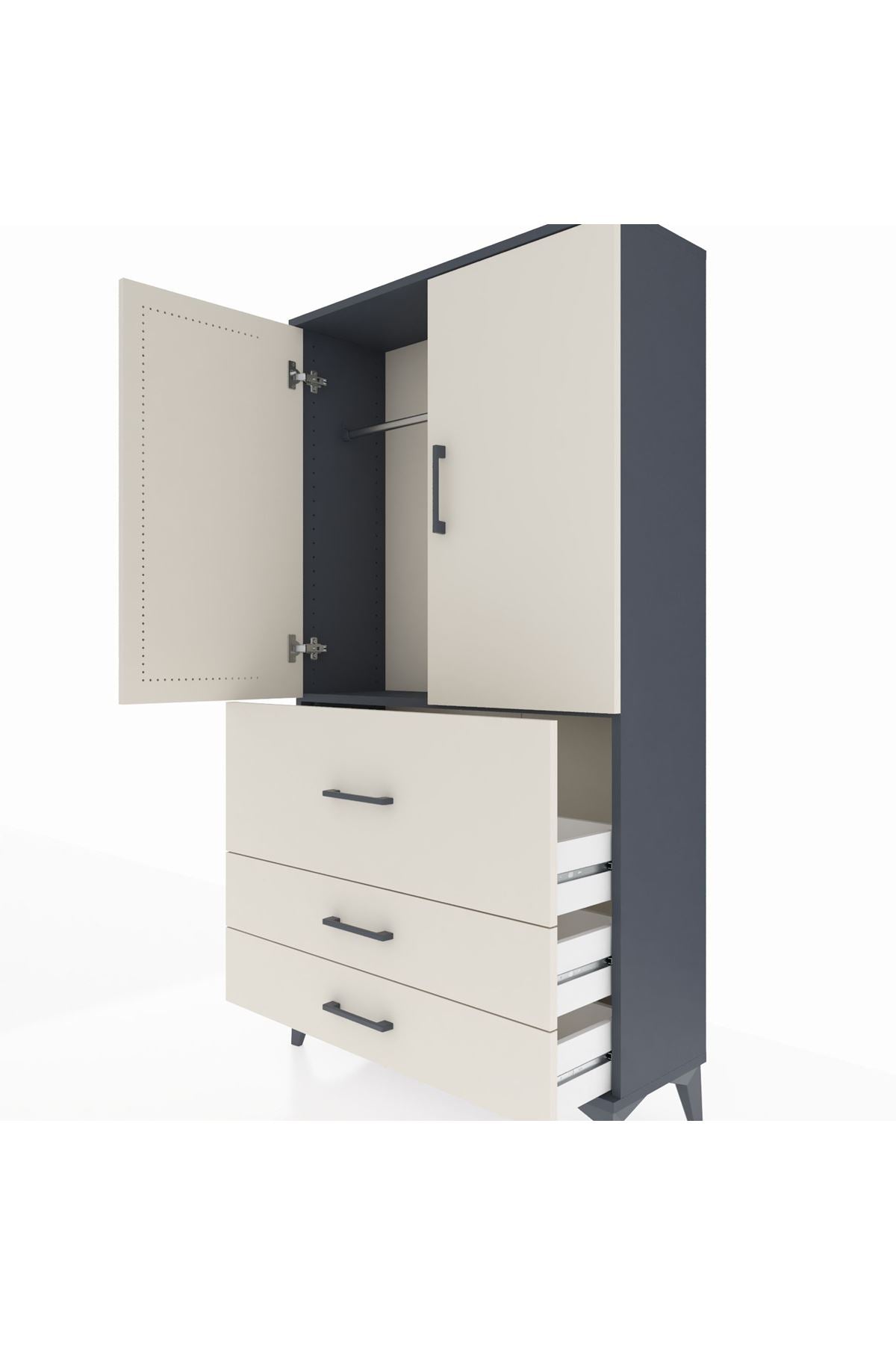 Arges Dolap Tek Raflı 3 Çekmeceli Tek Askılı 88x30x163 - S21M115V4A