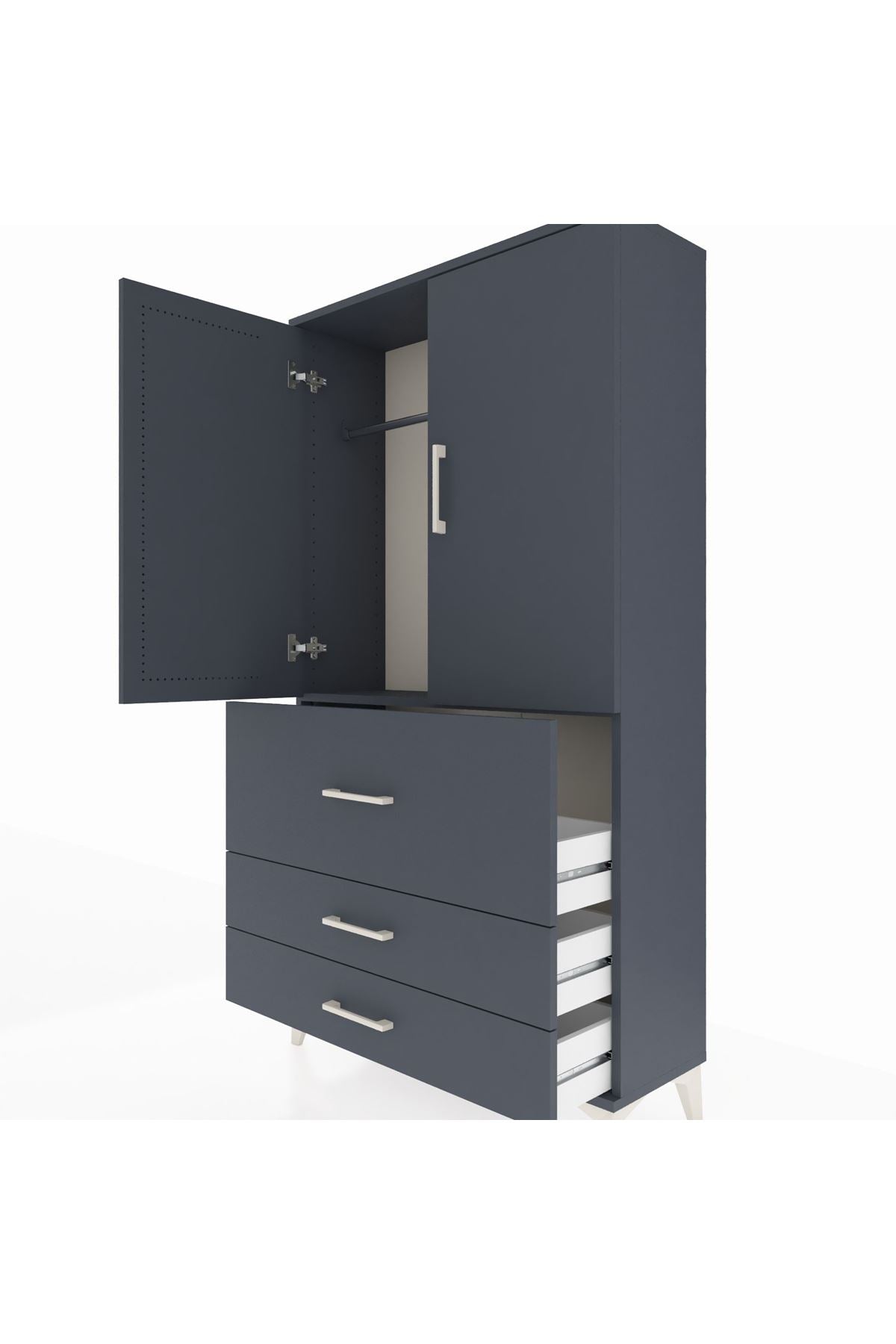 Arges Dolap Tek Raflı 3 Çekmeceli Tek Askılı 88x30x163 - S21M115V5A