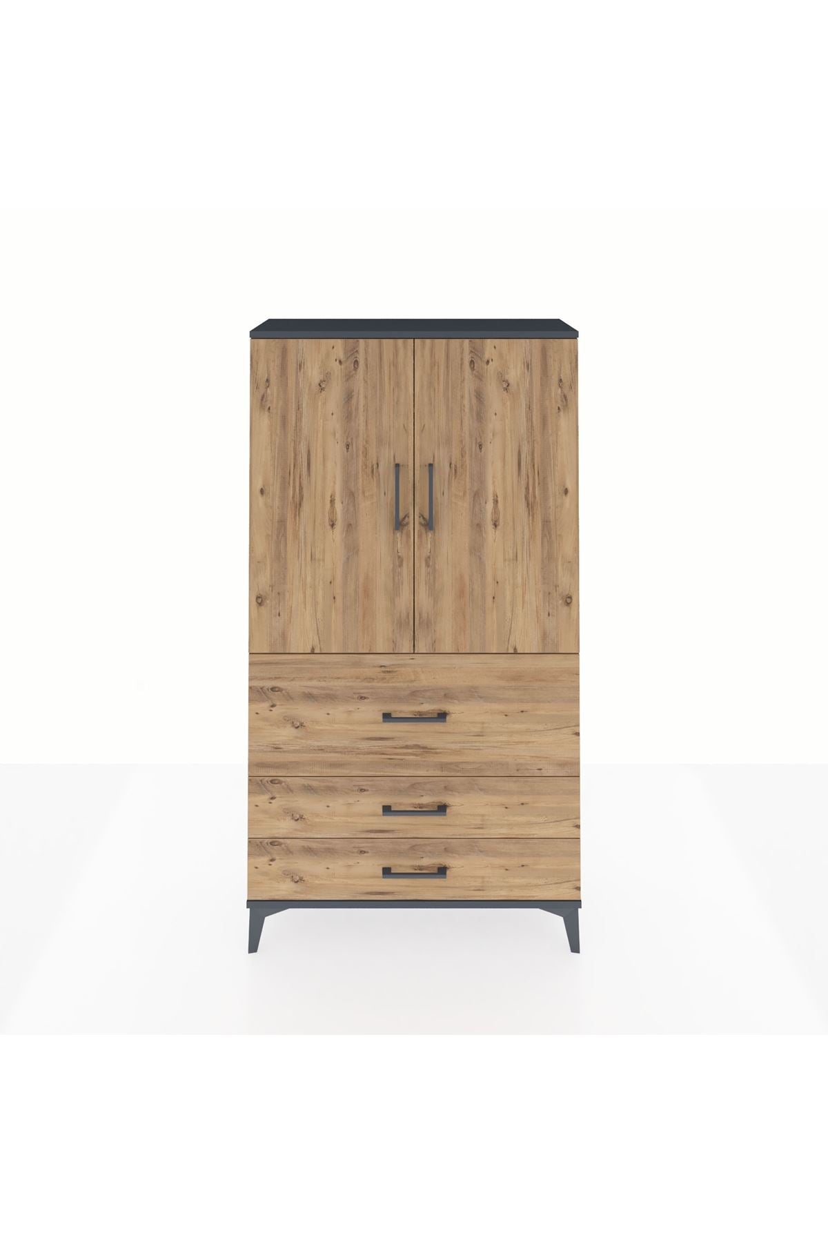 Arges Dolap Tek Raflı 3 Çekmeceli Tek Askılı 88x30x163 - S21M115V6A
