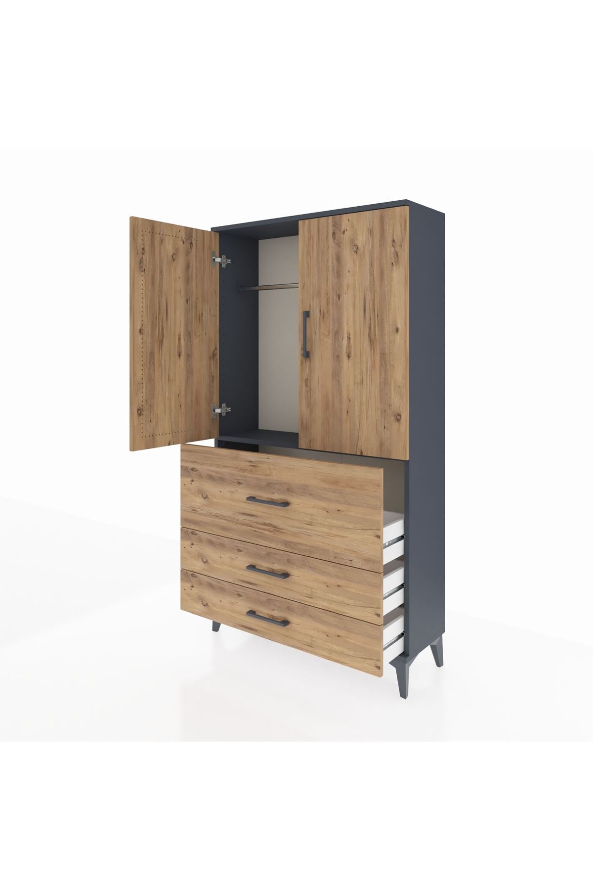 Arges Dolap Tek Raflı 3 Çekmeceli Tek Askılı 88x30x163 - S21M115V6A