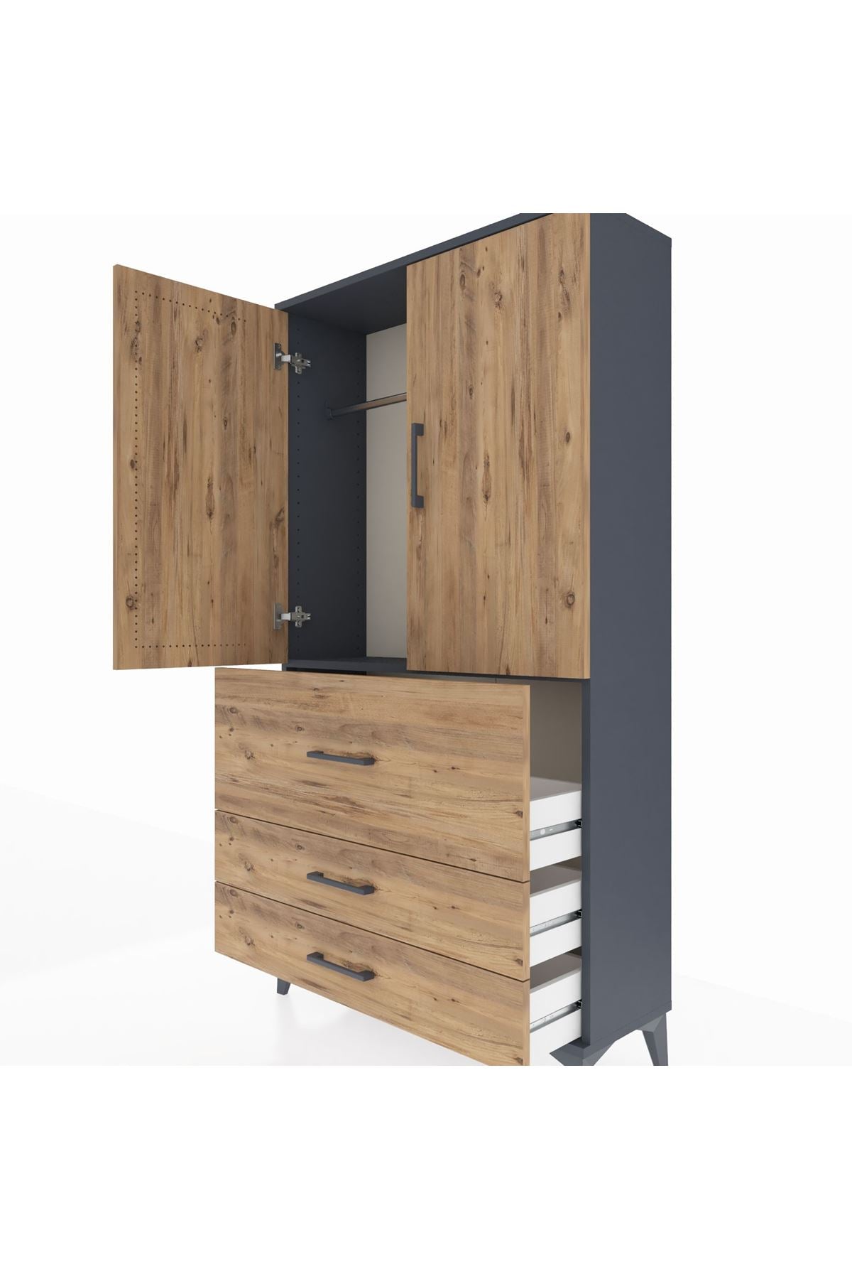 Arges Dolap Tek Raflı 3 Çekmeceli Tek Askılı 88x30x163 - S21M115V6A