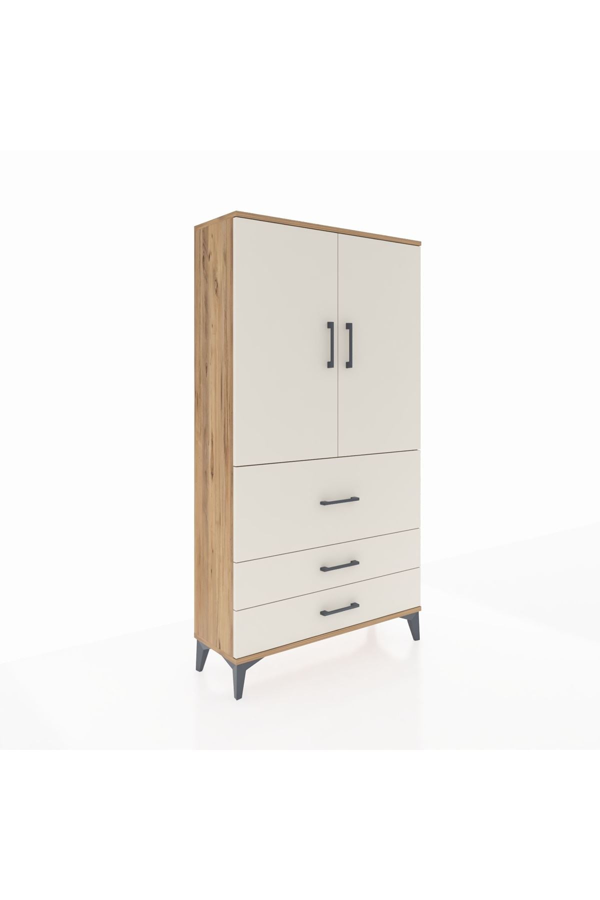 Arges Dolap Tek Raflı 3 Çekmeceli Tek Askılı 88x30x163 - S21M115V7A
