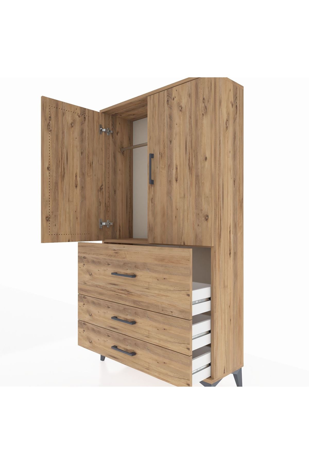 Arges Dolap Tek Raflı 3 Çekmeceli Tek Askılı 88x30x163 - S21M115V9A