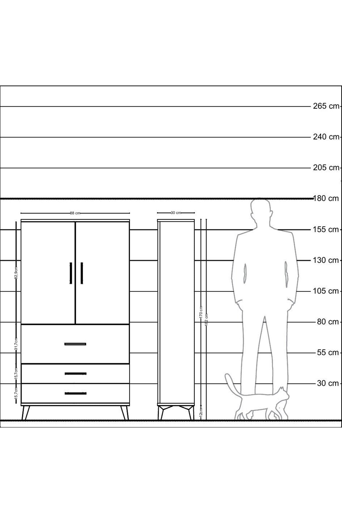 Arges Dolap Tek Raflı 3 Çekmeceli Tek Askılı 88x30x163 - S21M115V9A