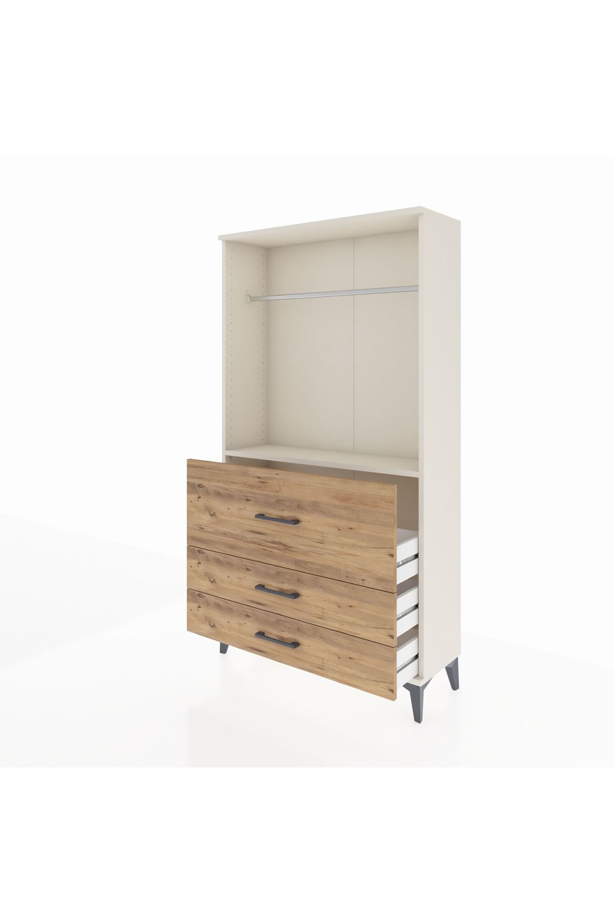 Arges Dolap Tek Raflı 3 Çekmeceli Tek Askılı 88x30x163 - S21M116V3A