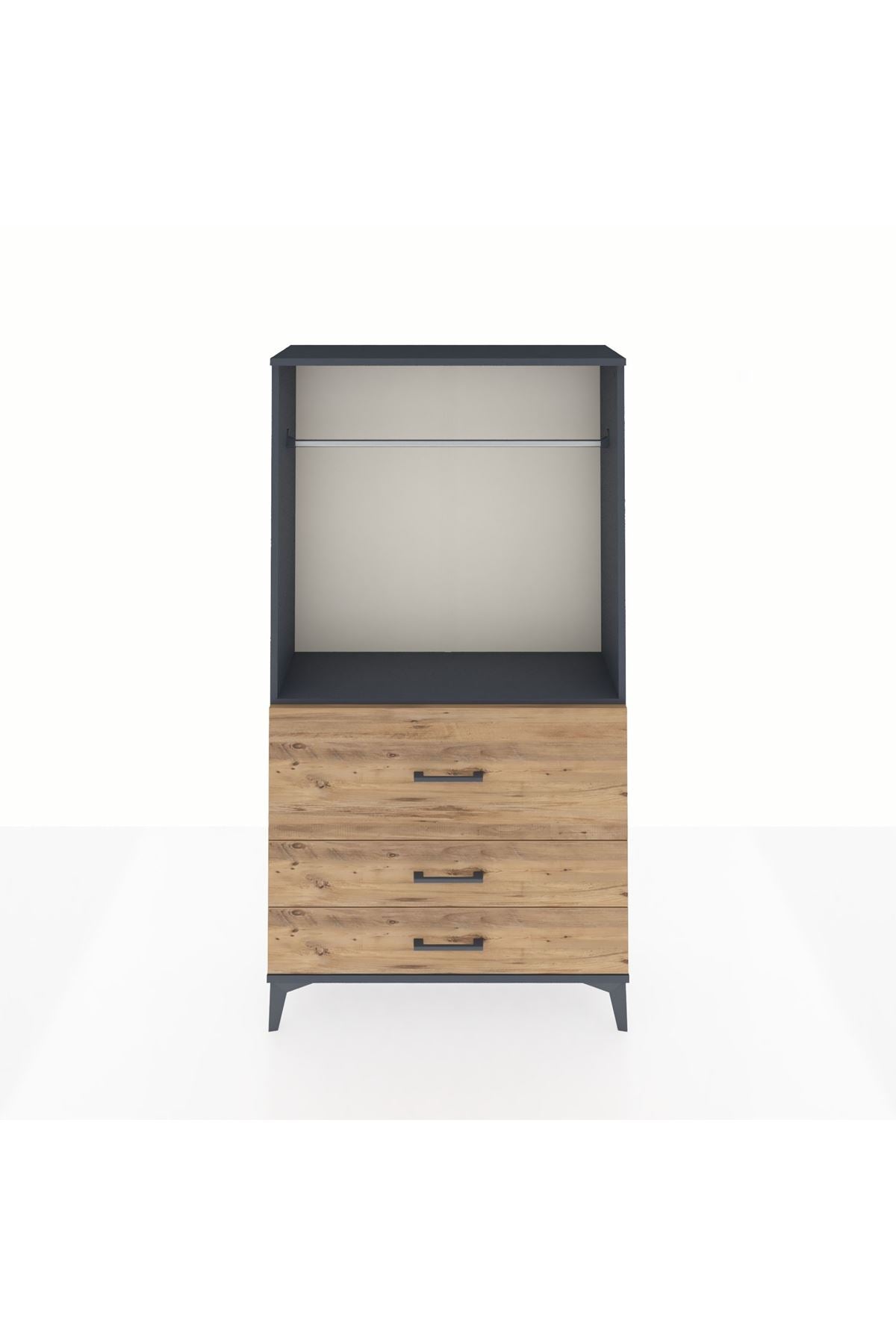 Arges Dolap Tek Raflı 3 Çekmeceli Tek Askılı 88x30x163 - S21M116V6A