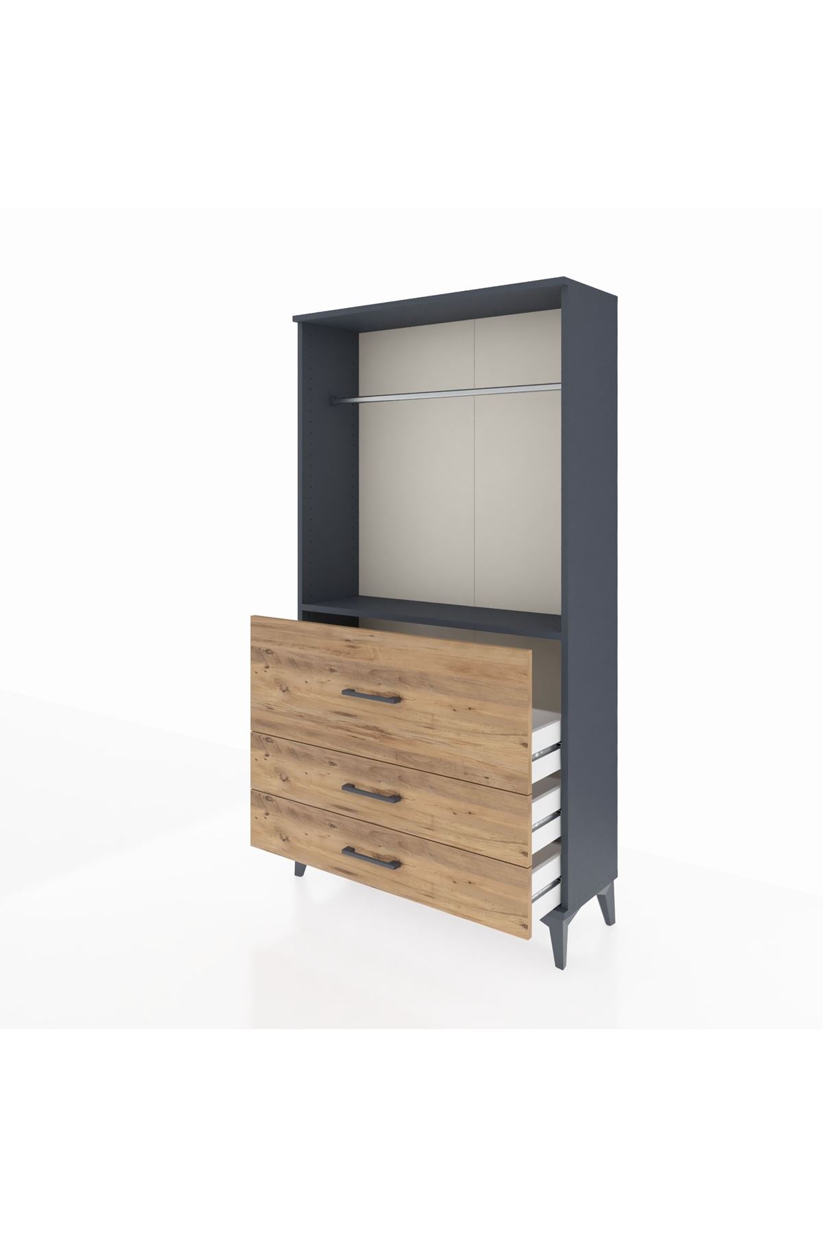 Arges Dolap Tek Raflı 3 Çekmeceli Tek Askılı 88x30x163 - S21M116V6A