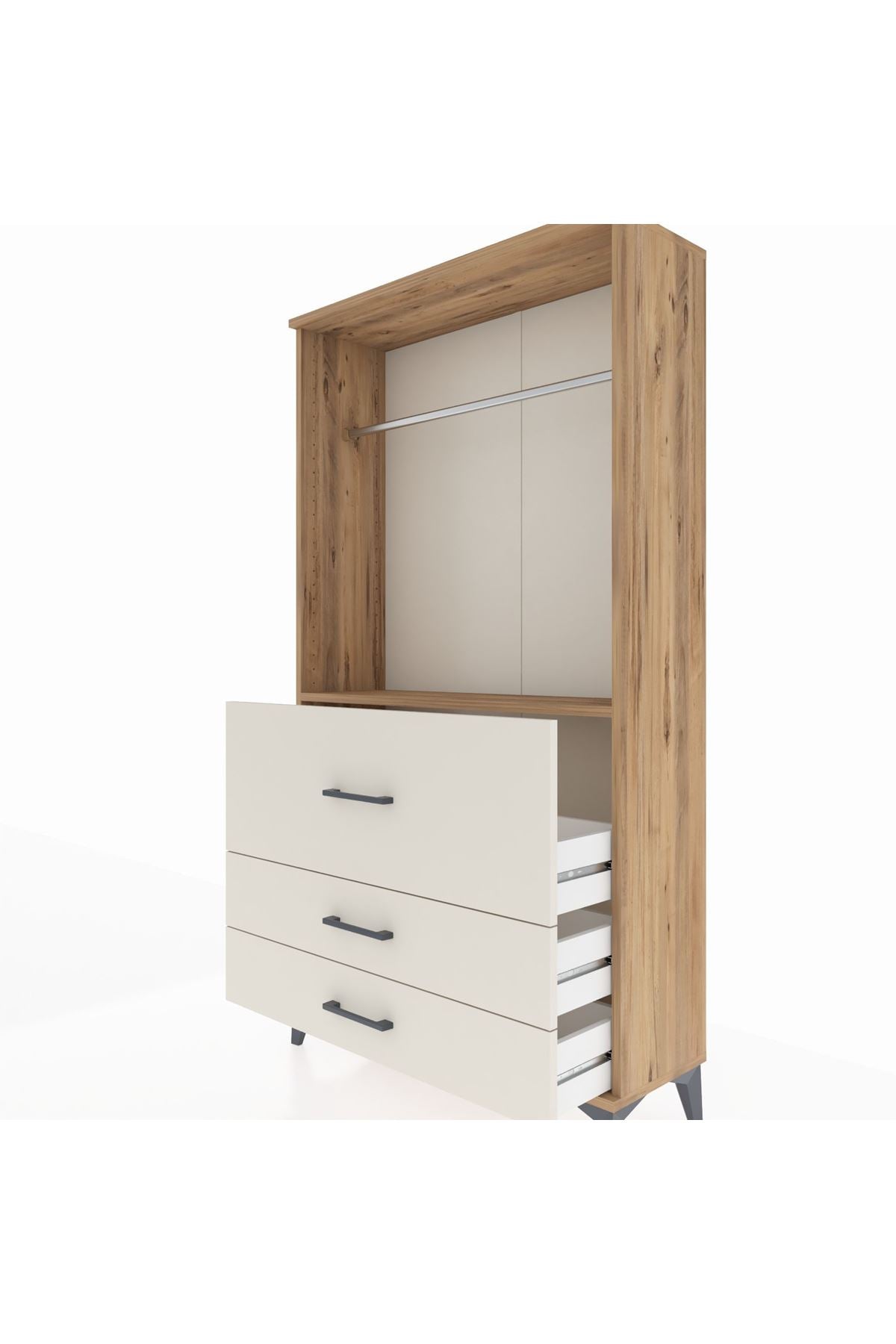 Arges Dolap Tek Raflı 3 Çekmeceli Tek Askılı 88x30x163 - S21M116V7A