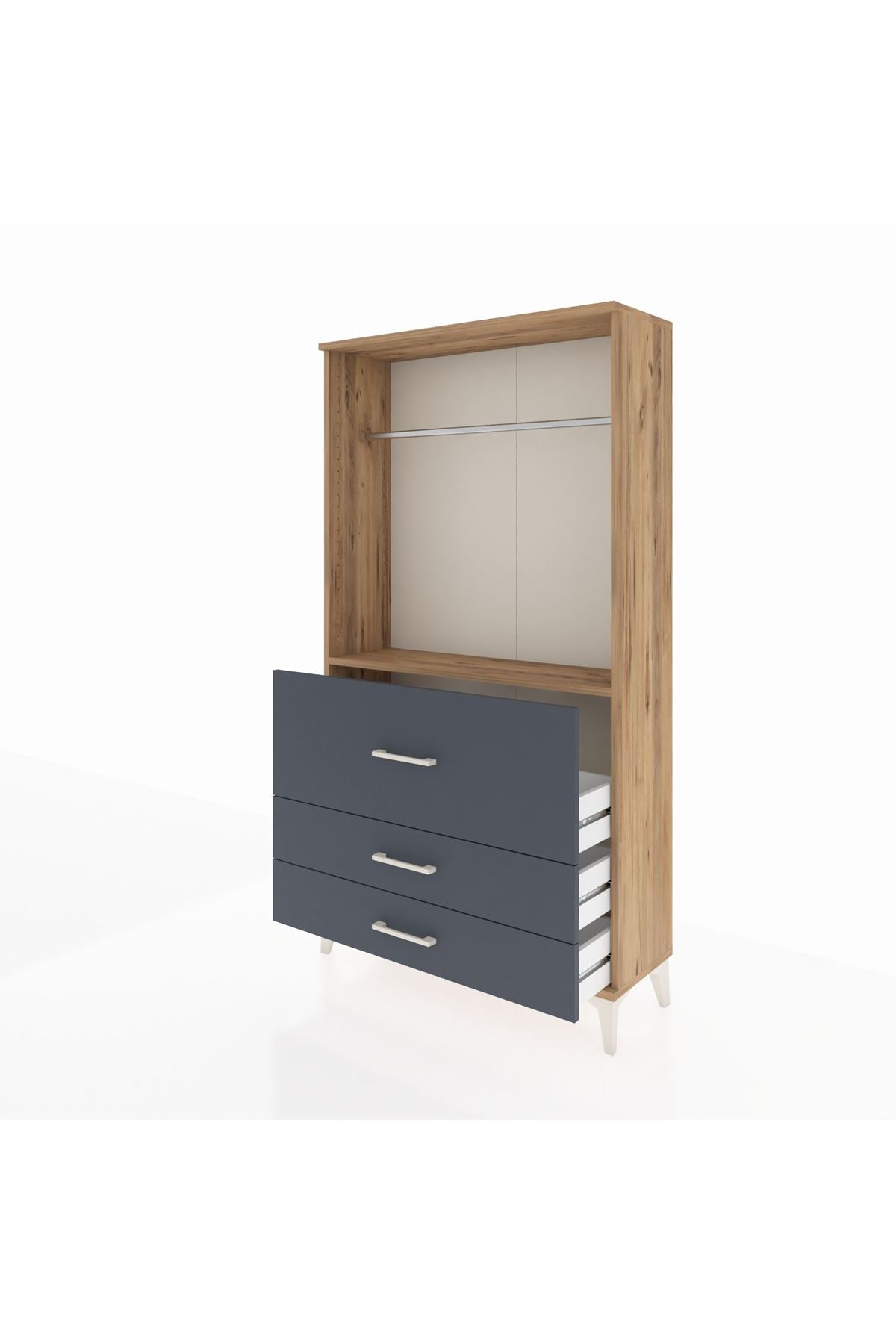 Arges Dolap Tek Raflı 3 Çekmeceli Tek Askılı 88x30x163 - S21M116V8A