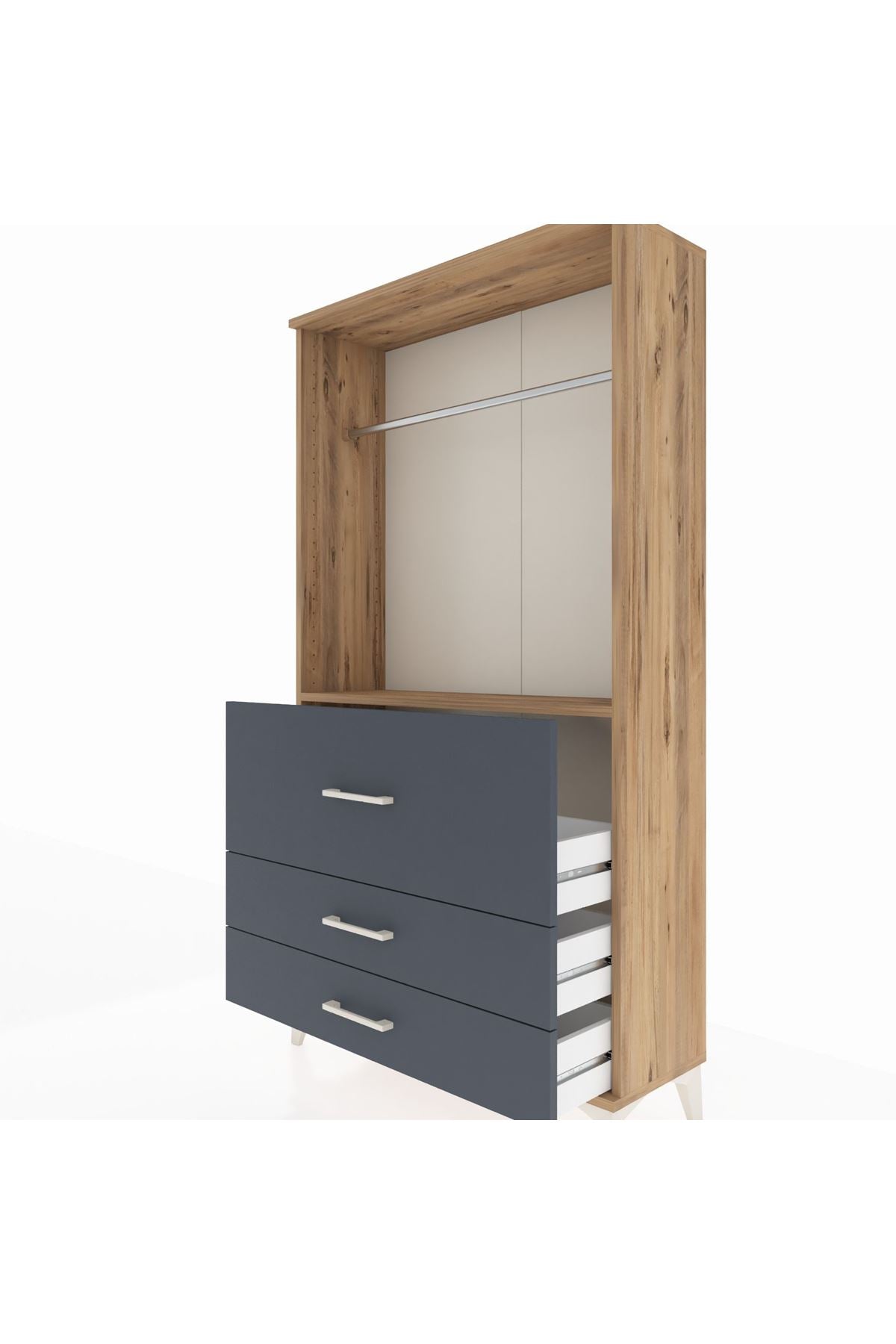 Arges Dolap Tek Raflı 3 Çekmeceli Tek Askılı 88x30x163 - S21M116V8A