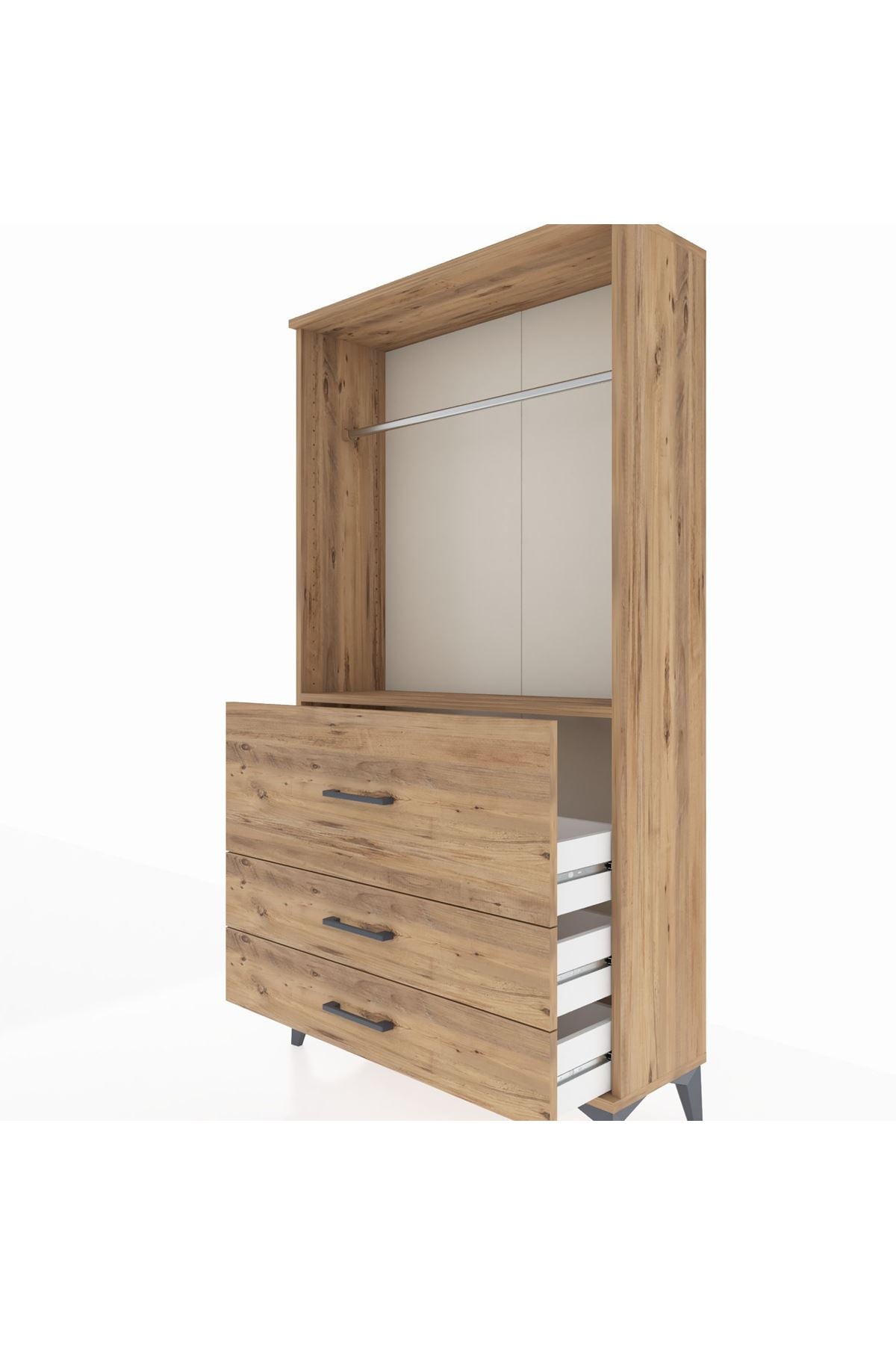 Arges Dolap Tek Raflı 3 Çekmeceli Tek Askılı 88x30x163 - S21M116V9A