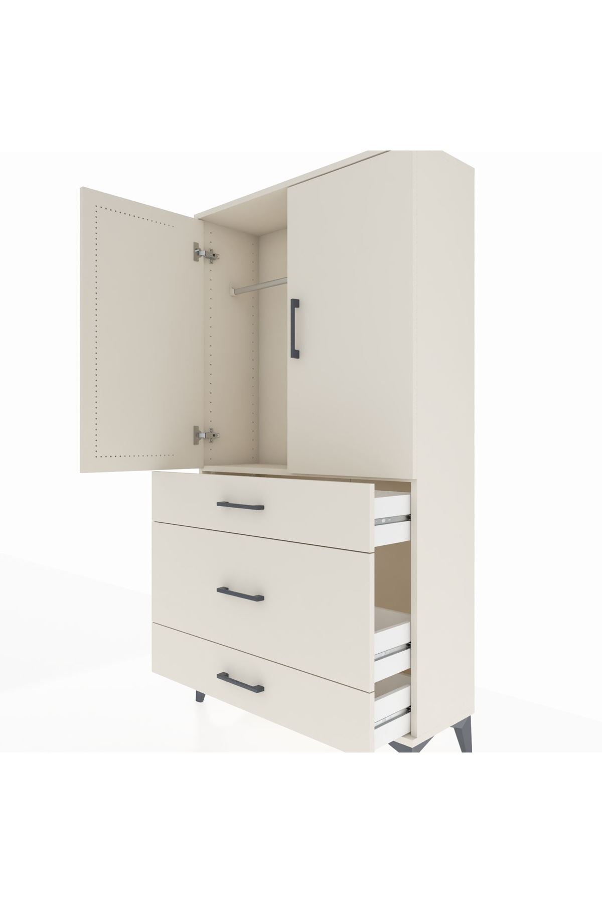 Arges Dolap Tek Raflı 3 Çekmeceli Tek Askılı 88x30x163 - S21M117V1A