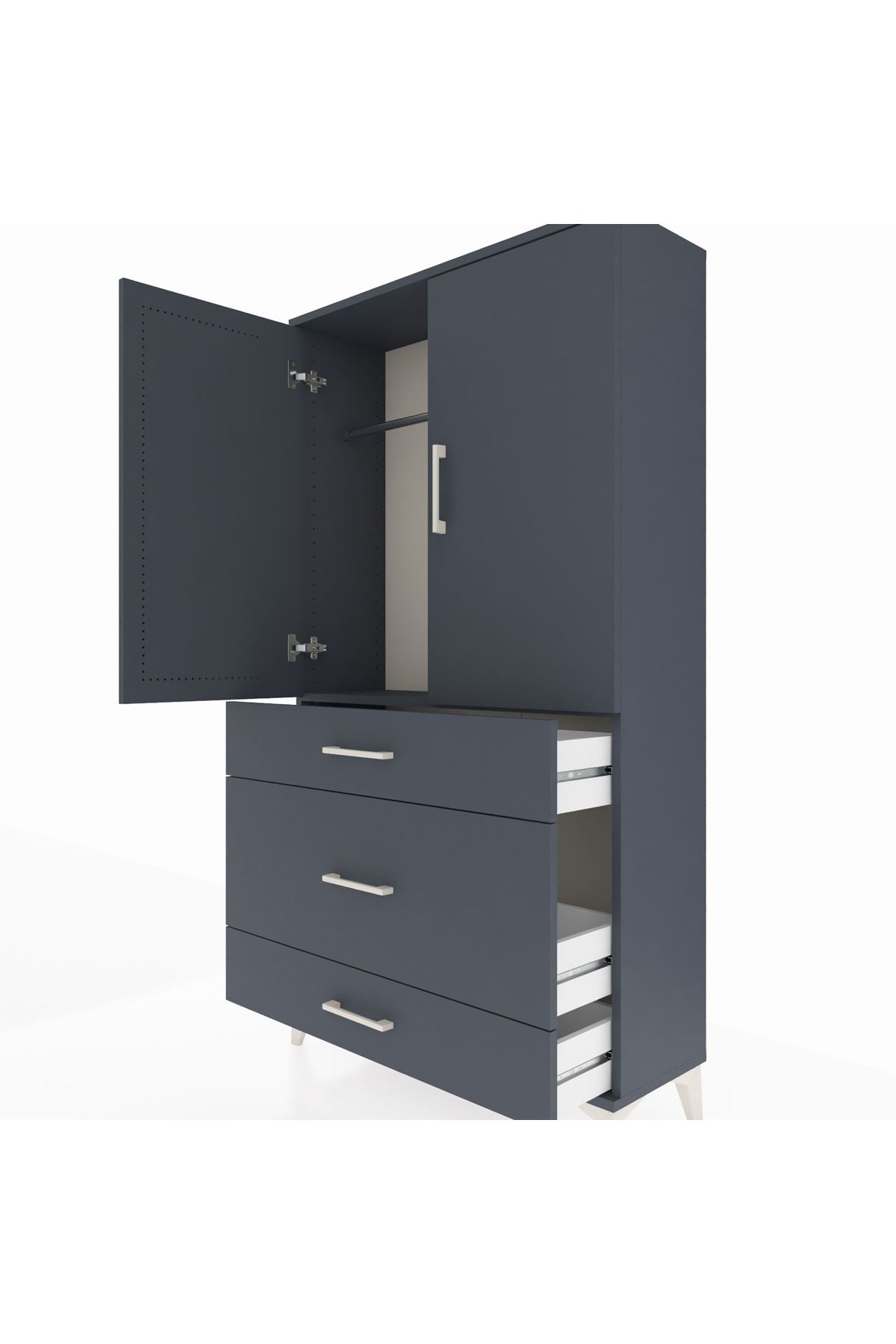 Arges Dolap Tek Raflı 3 Çekmeceli Tek Askılı 88x30x163 - S21M117V5A