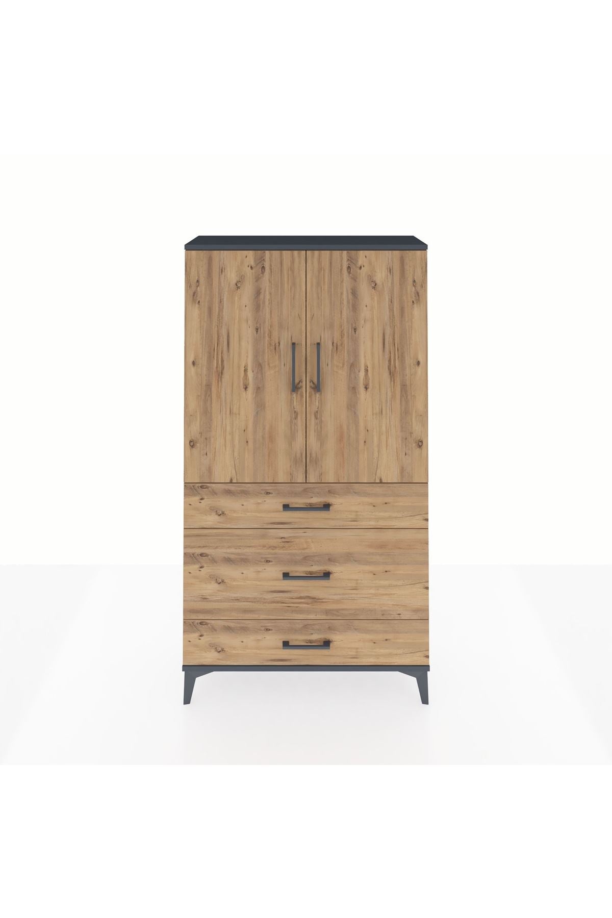 Arges Dolap Tek Raflı 3 Çekmeceli Tek Askılı 88x30x163 - S21M117V6A