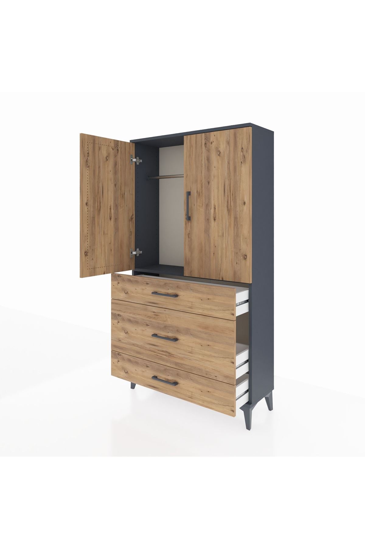 Arges Dolap Tek Raflı 3 Çekmeceli Tek Askılı 88x30x163 - S21M117V6A