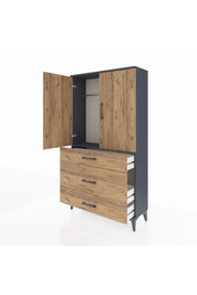 Arges Dolap Tek Raflı 3 Çekmeceli Tek Askılı 88x30x163 - S21M117V6A