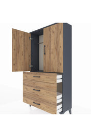 Arges Dolap Tek Raflı 3 Çekmeceli Tek Askılı 88x30x163 - S21M117V6A