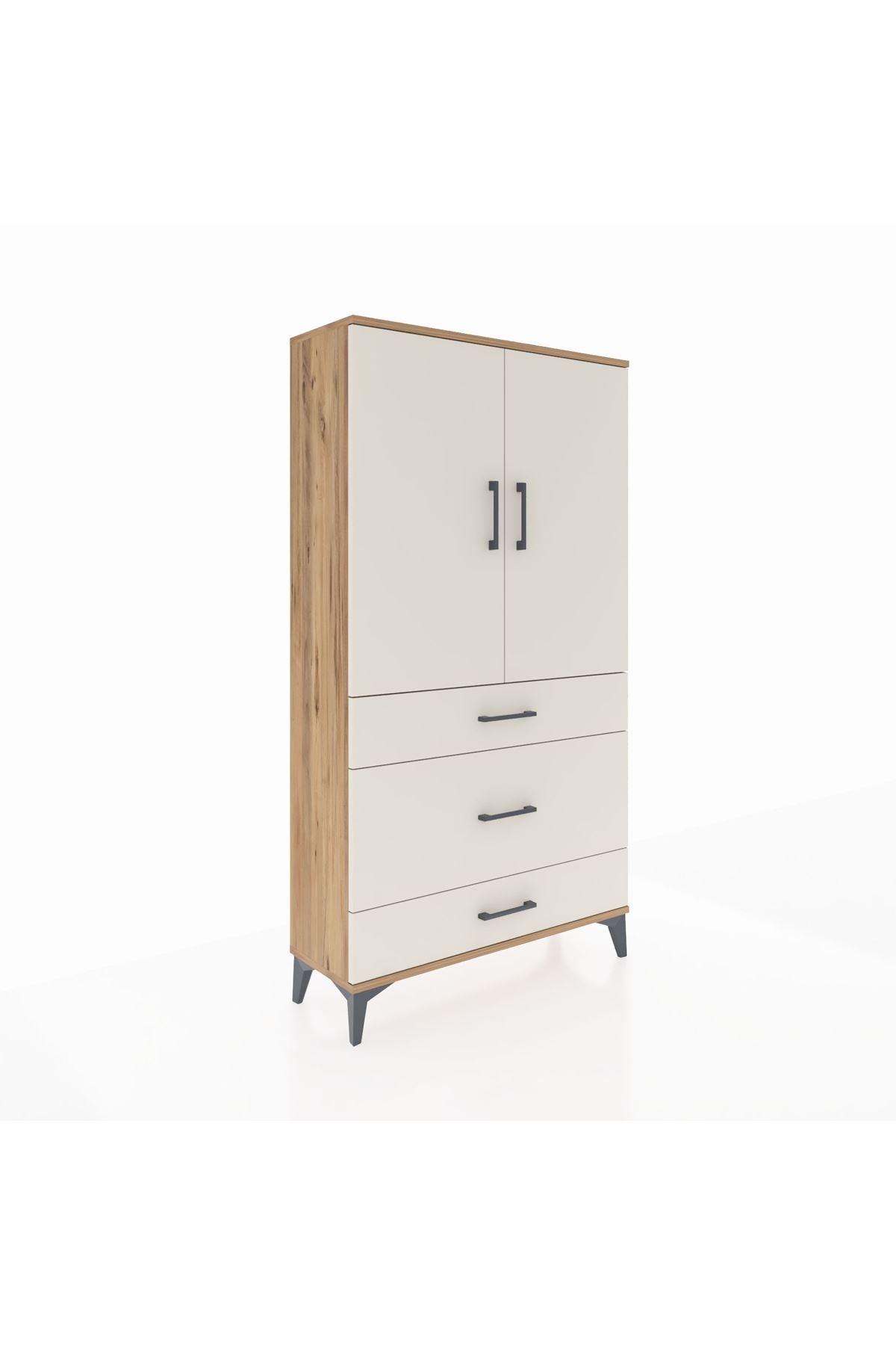 Arges Dolap Tek Raflı 3 Çekmeceli Tek Askılı 88x30x163 - S21M117V7A
