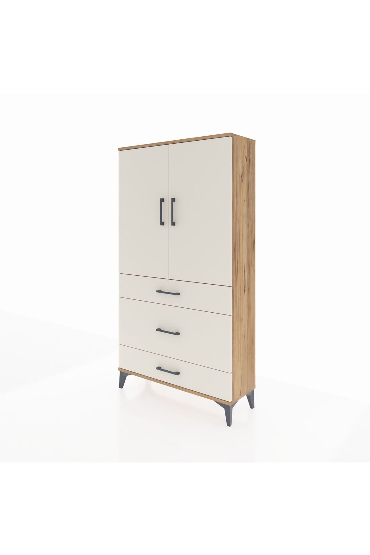 Arges Dolap Tek Raflı 3 Çekmeceli Tek Askılı 88x30x163 - S21M117V7A