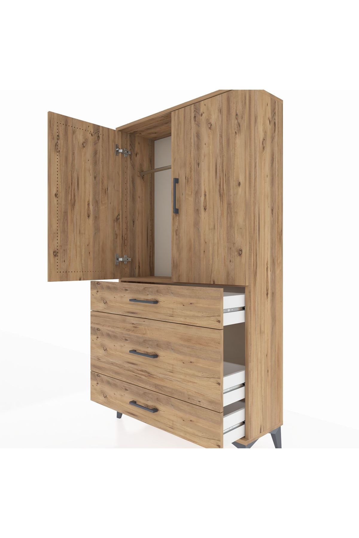 Arges Dolap Tek Raflı 3 Çekmeceli Tek Askılı 88x30x163 - S21M117V9A