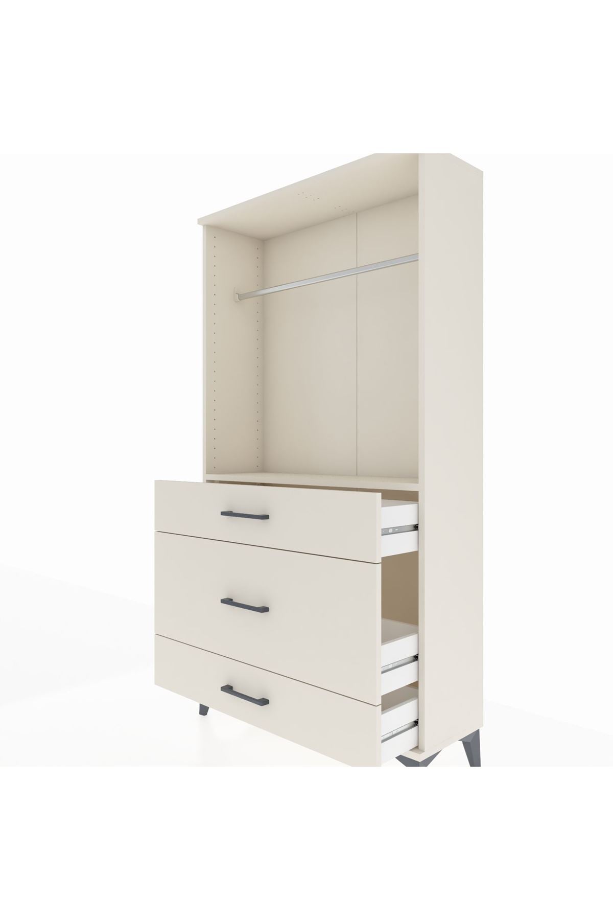 Arges Dolap Tek Raflı 3 Çekmeceli Tek Askılı 88x30x163 - S21M118V1A