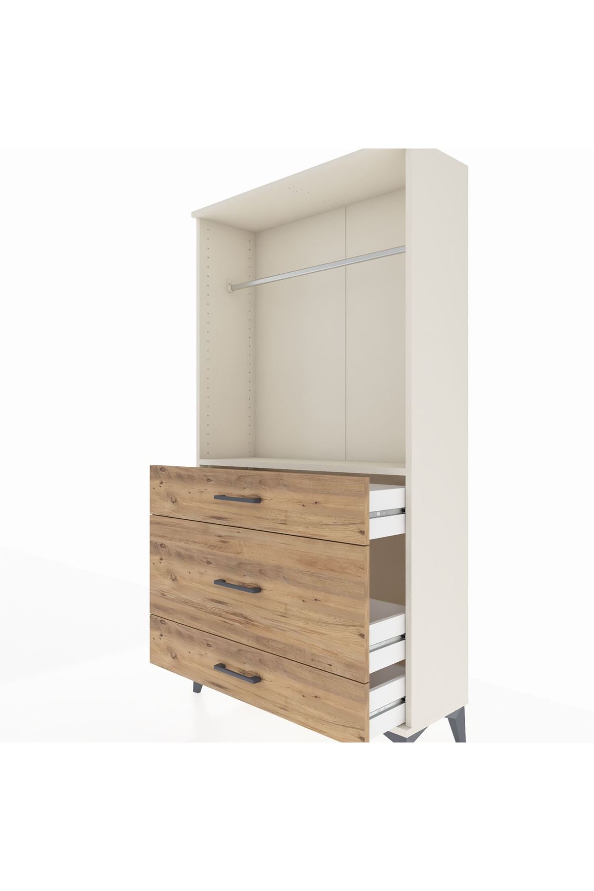 Arges Dolap Tek Raflı 3 Çekmeceli Tek Askılı 88x30x163 - S21M118V3A