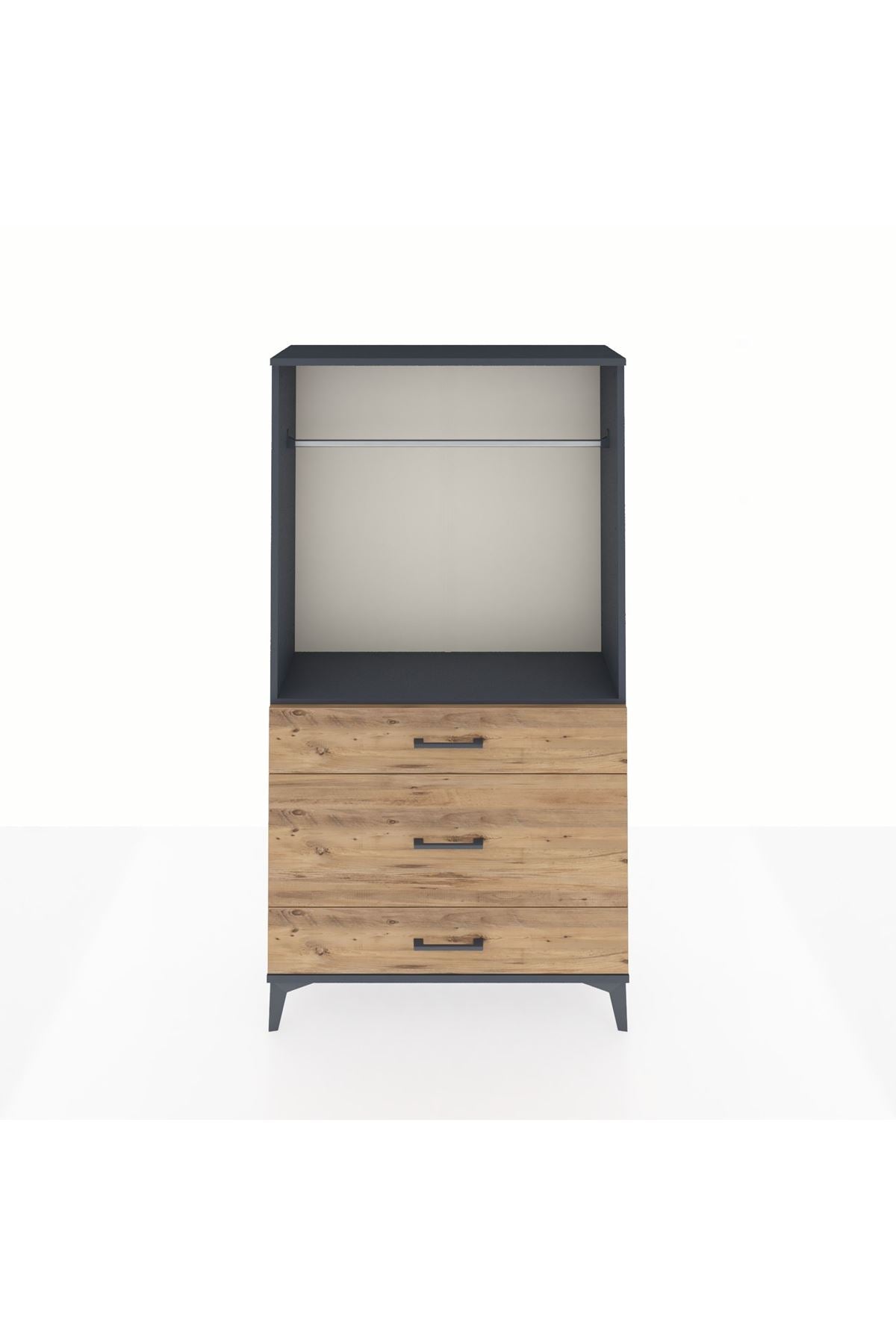 Arges Dolap Tek Raflı 3 Çekmeceli Tek Askılı 88x30x163 - S21M118V6A