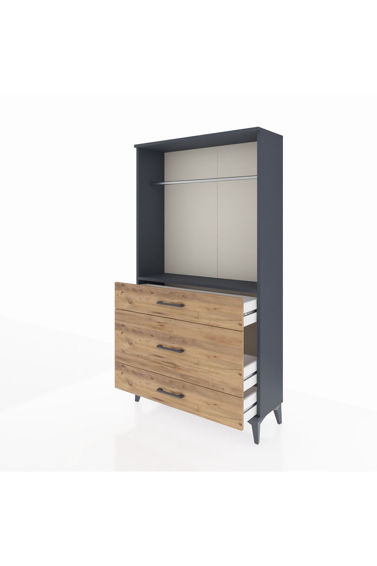 Arges Dolap Tek Raflı 3 Çekmeceli Tek Askılı 88x30x163 - S21M118V6A